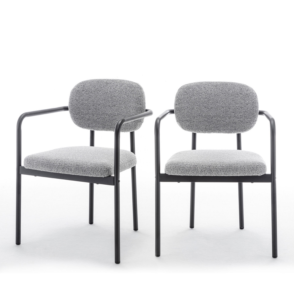 Lot de 2 fauteuils de table en tissu bouclette et métal – Gris