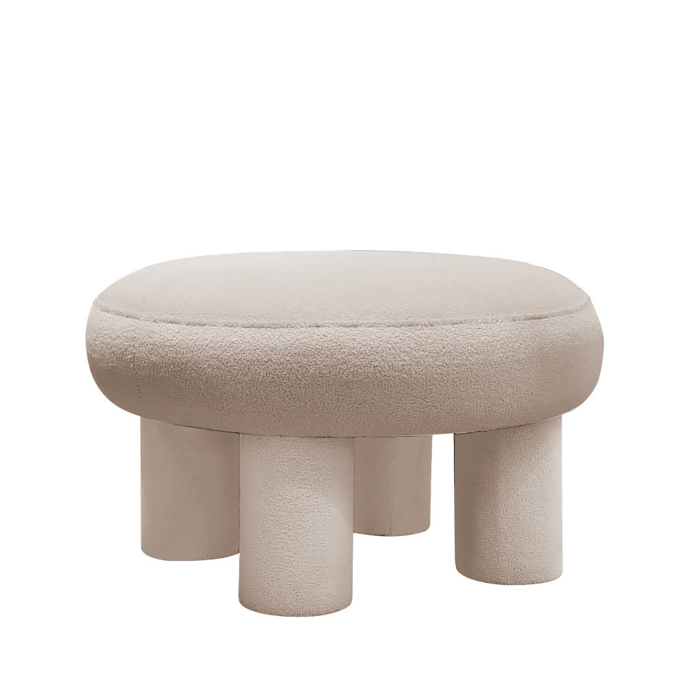 Tabouret rond XL en tissu bouclette ø60cm – Crème