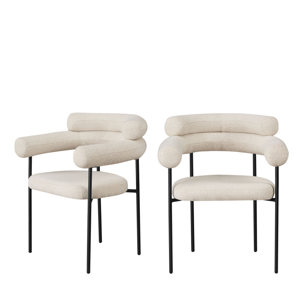 Lot de 2 fauteuils de table en tissu bouclette et métal – Écru