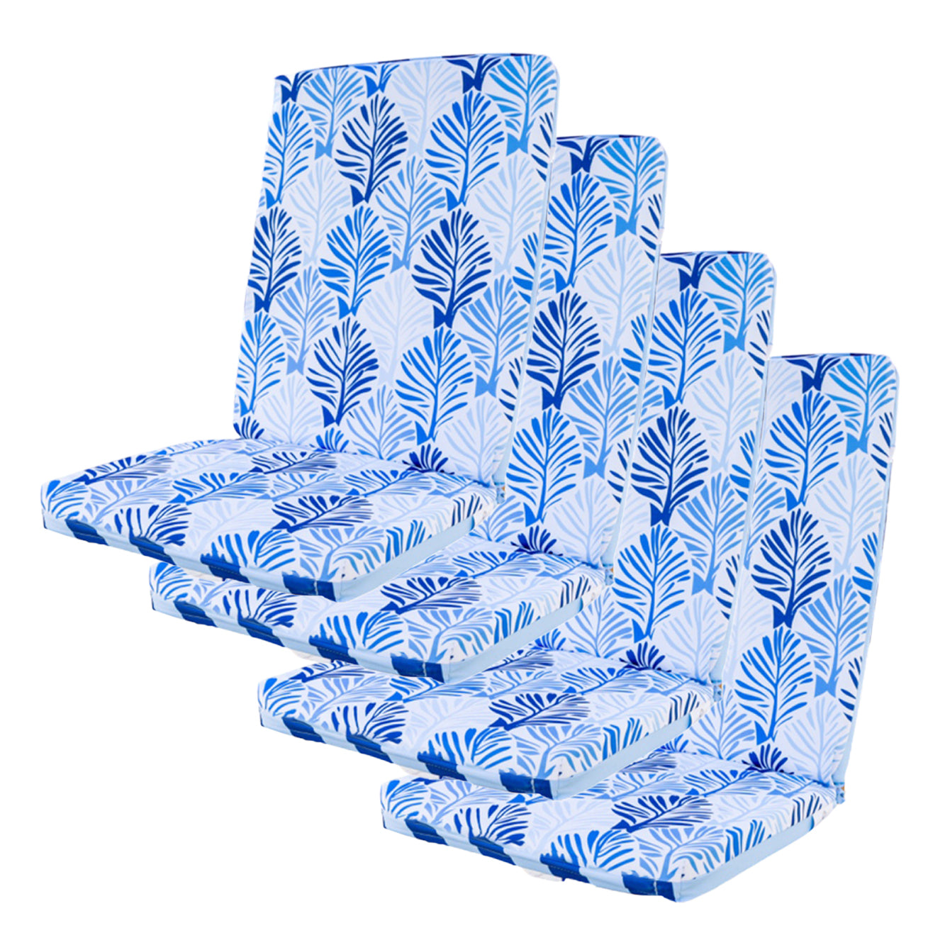 Lot de 4 Coussins pour chaises motif Feuillage Bleu 95 x 40 cm