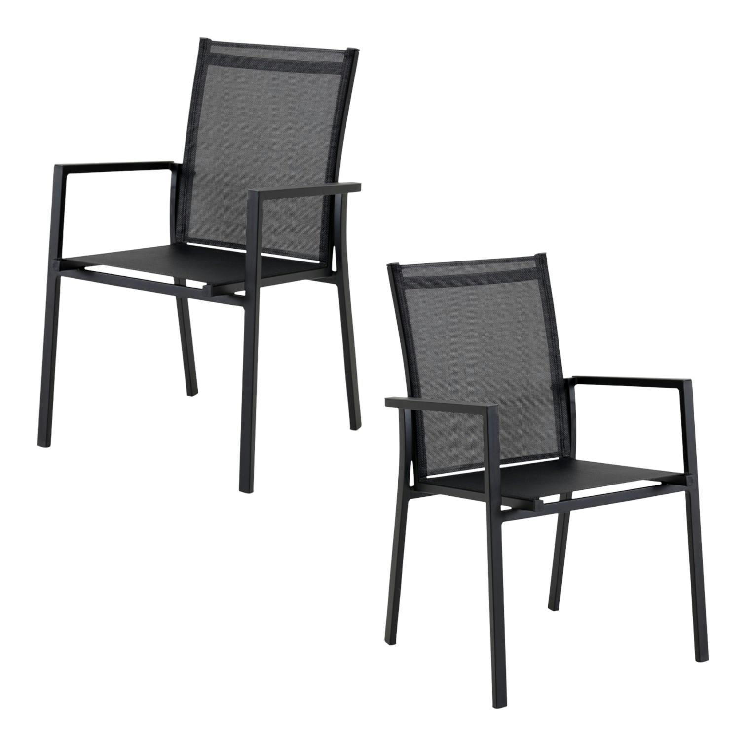 Lot de 2 fauteuils de jardin en aluminium noir et toile plastifiée