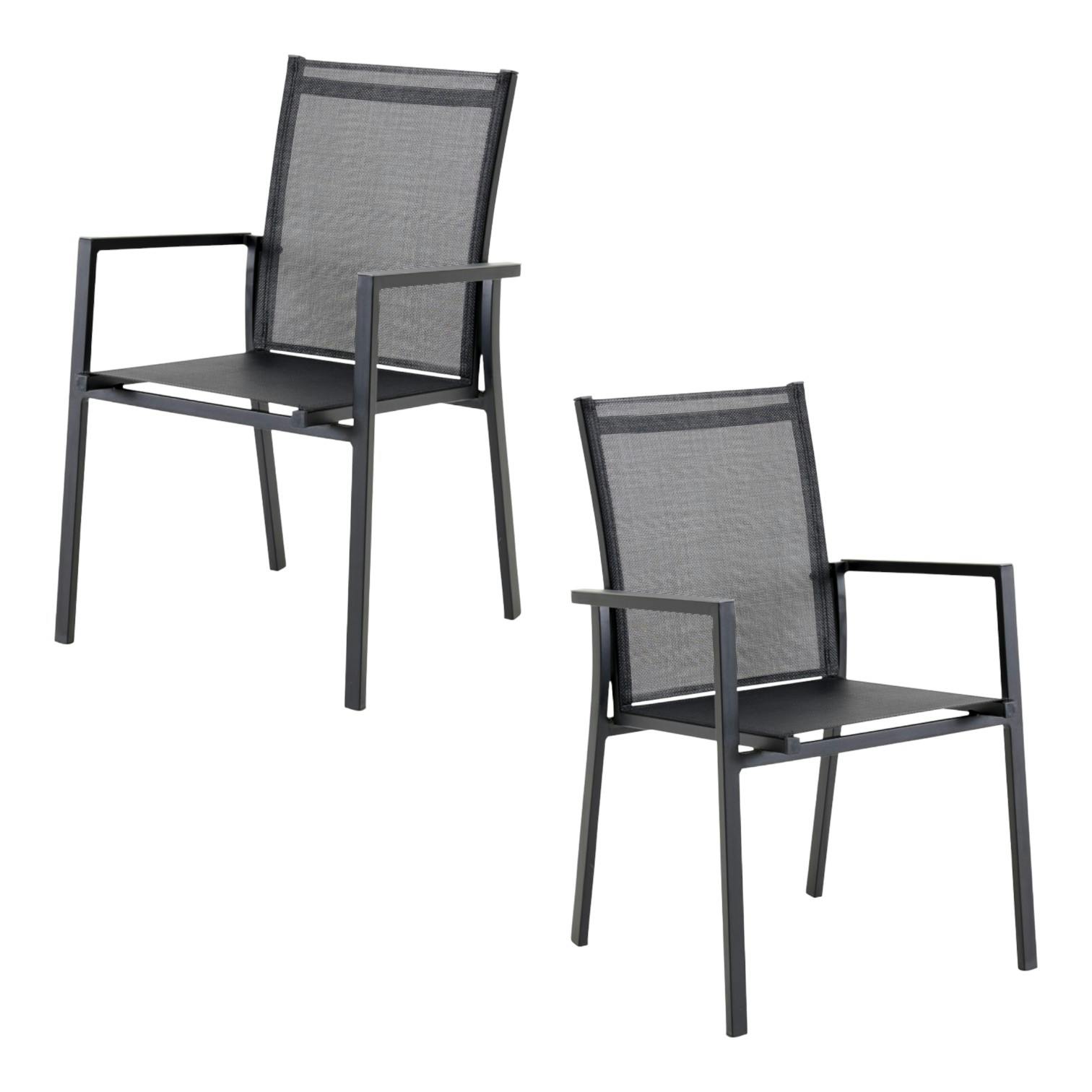 Lot de 2 fauteuils de jardin en aluminium gris et toile plastifiée