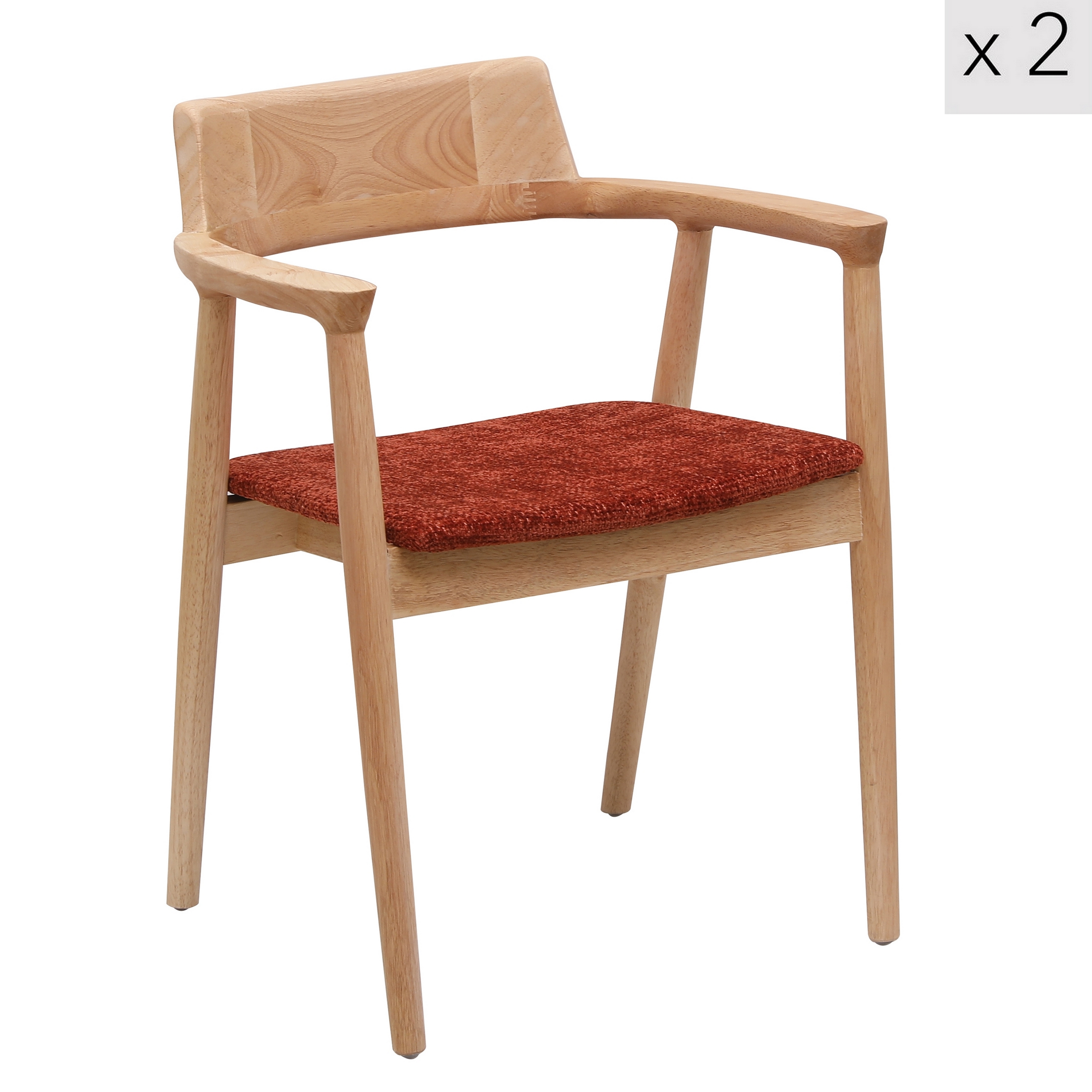 Lot de 2 chaises en bois massif et tissus terracotta