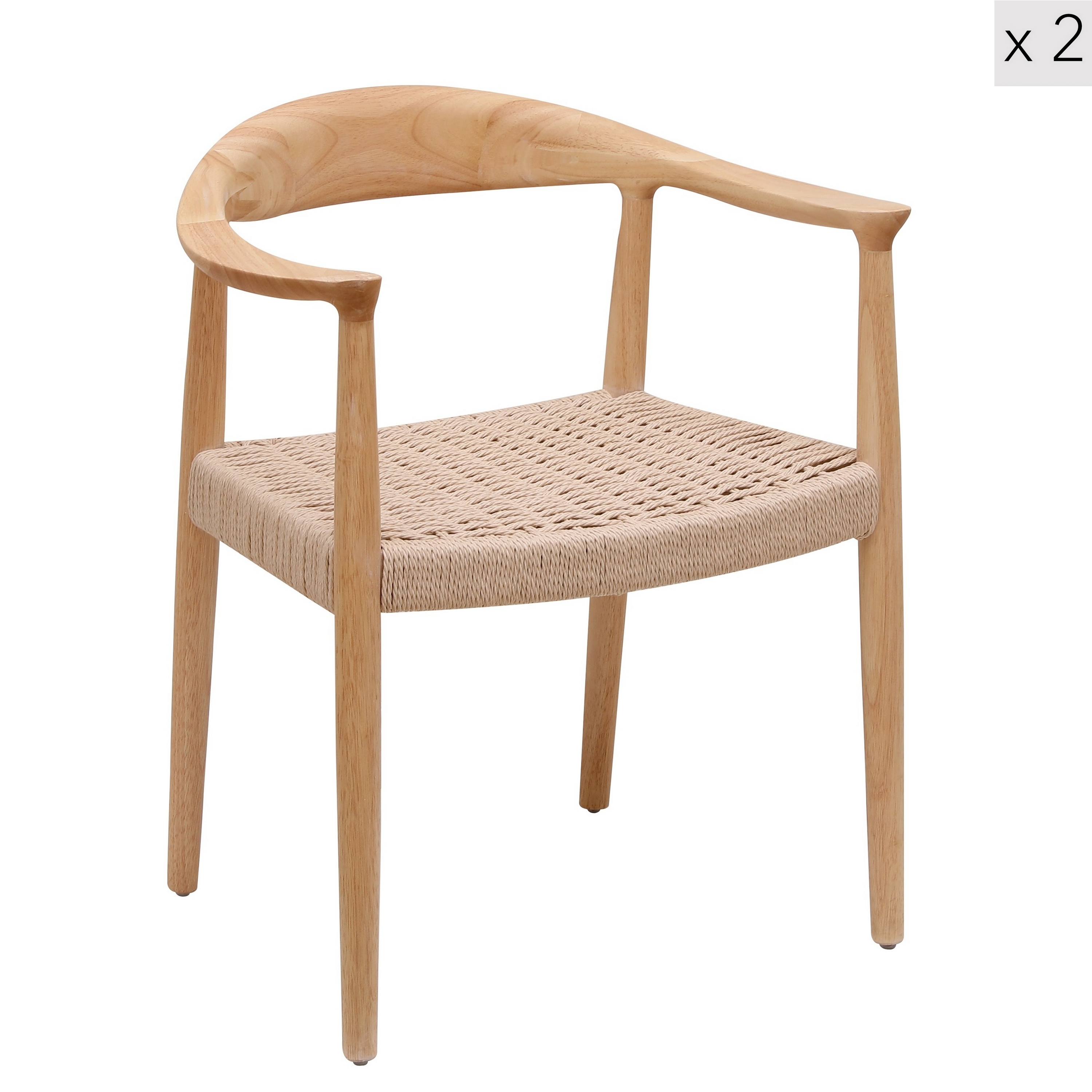 Lot de 2 chaises en bois massif et corde naturelle