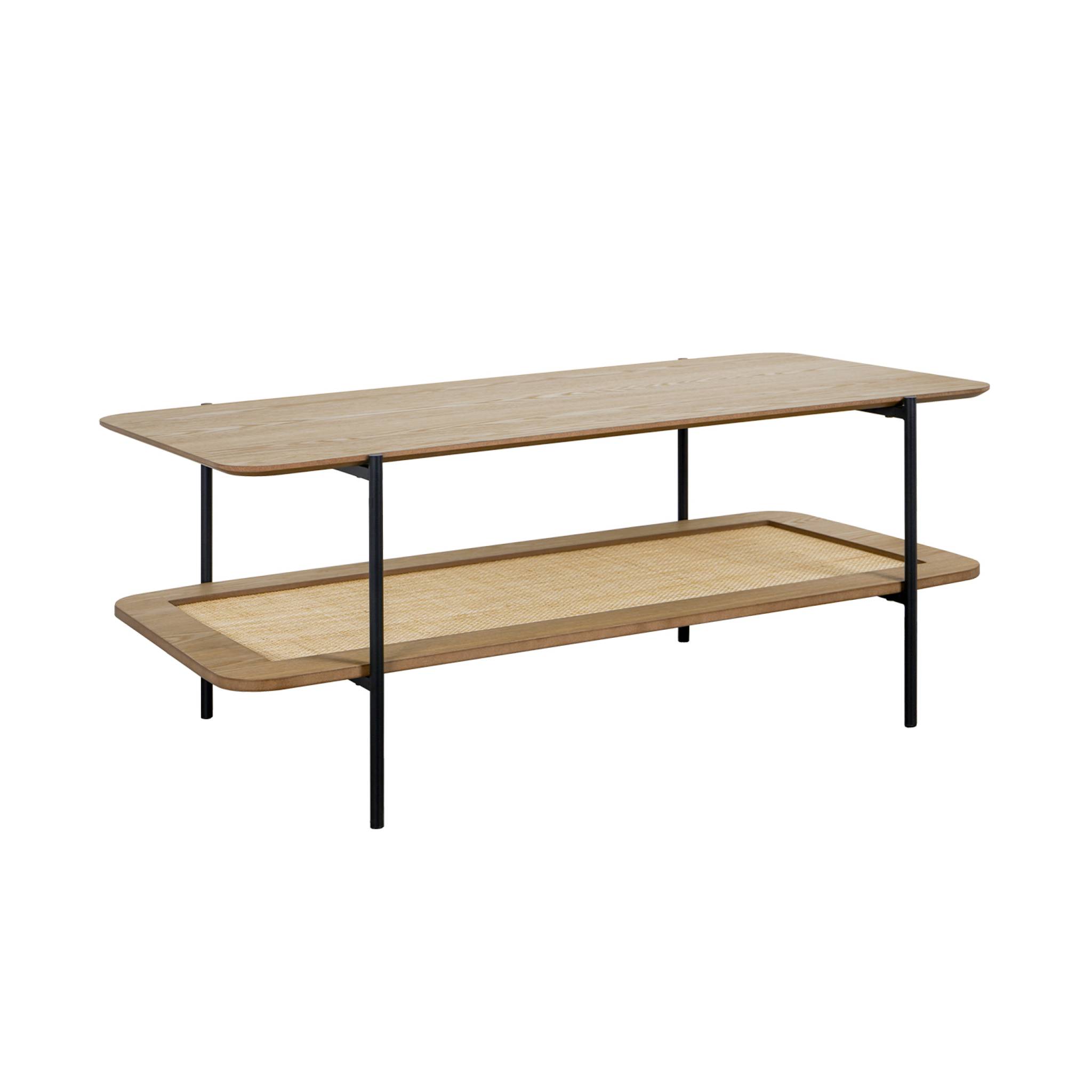 Table basse effet bois et cannage, 110 cm