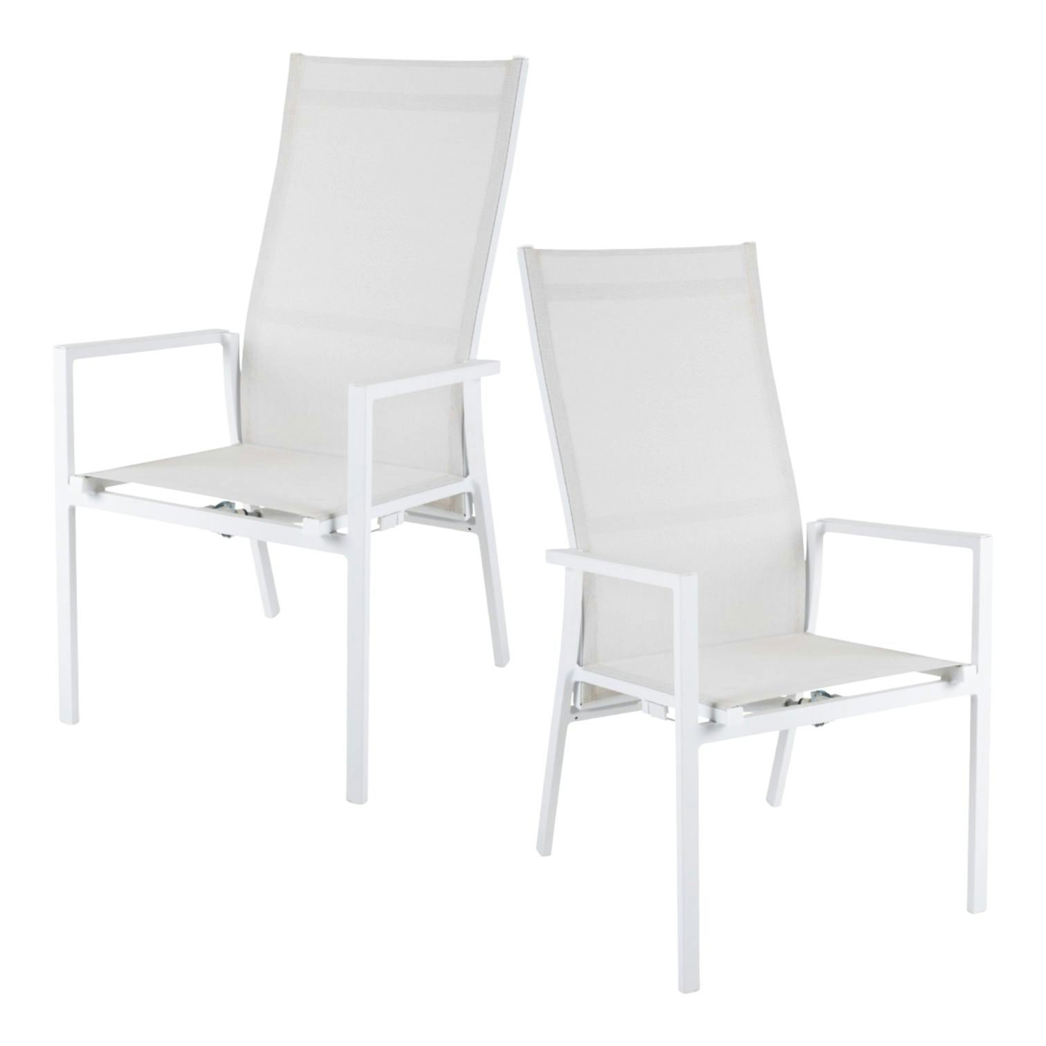 Lot de 2 fauteuils de jardin en aluminium blanc et toile plastifiée