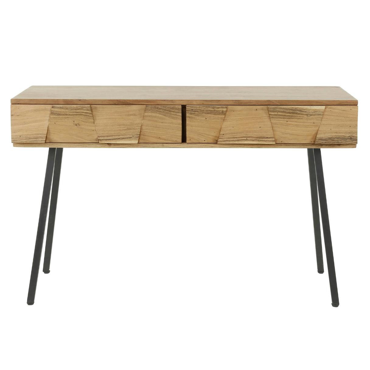 Console de salon 2 tiroirs avec motifs en acacia