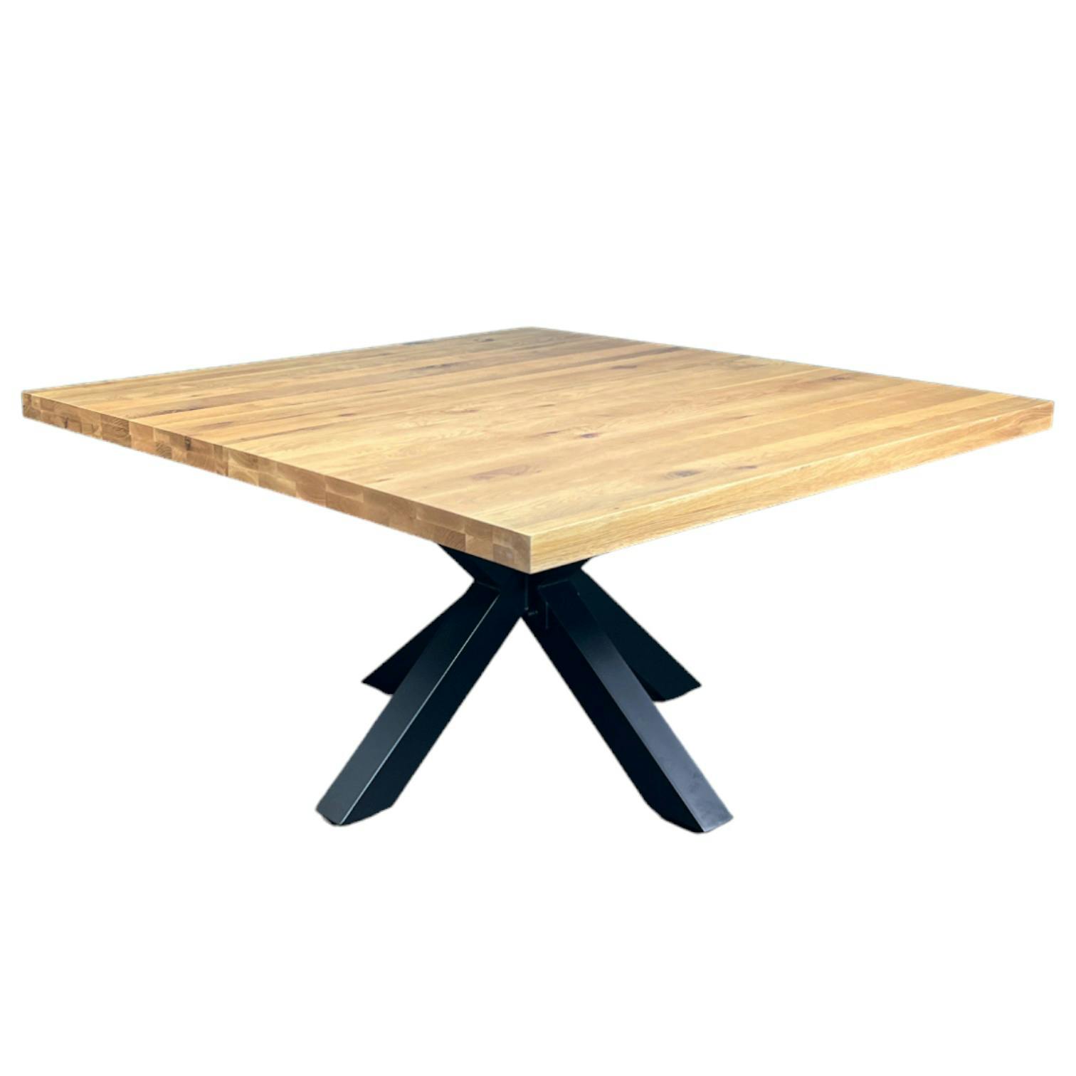 Table carrée en chêne massif blond avec pied mikado métal L150cm