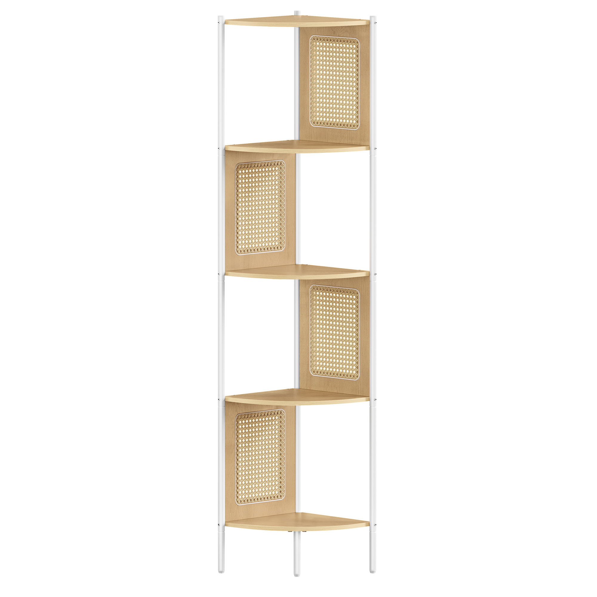 Étagère d’angle à 5 niveaux avec côtés effet rotin beige chêne
