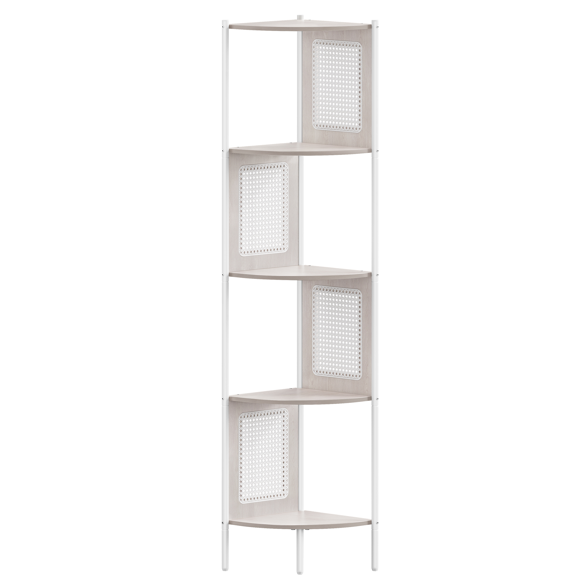 Étagère d’angle à 5 niveaux avec côtés effet rotin beige