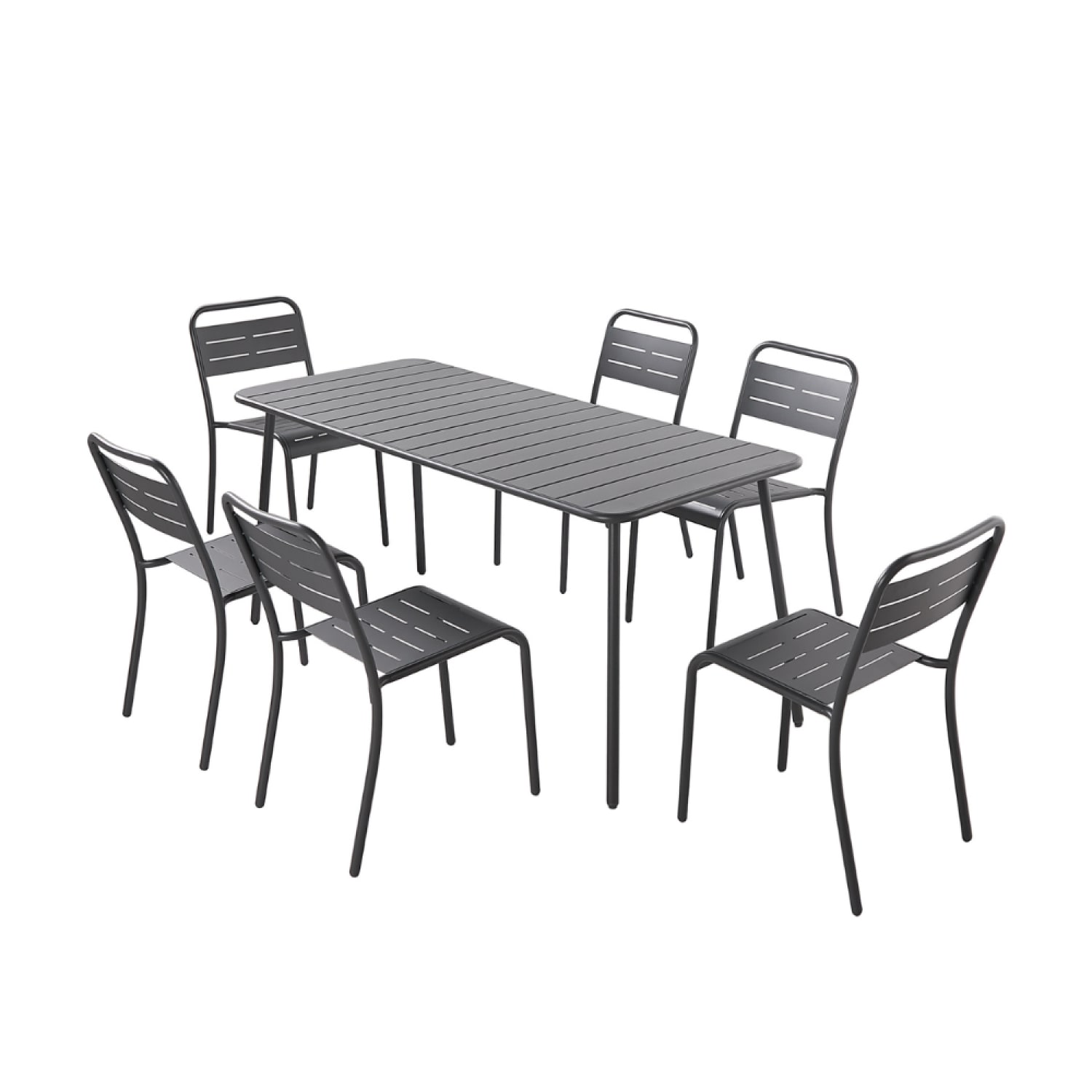 Ensemble table et chaises 6 personnes gris foncé