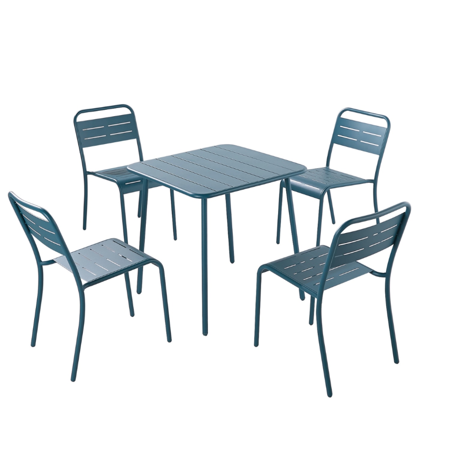 Ensemble table + chaise en acier bleu 4 places