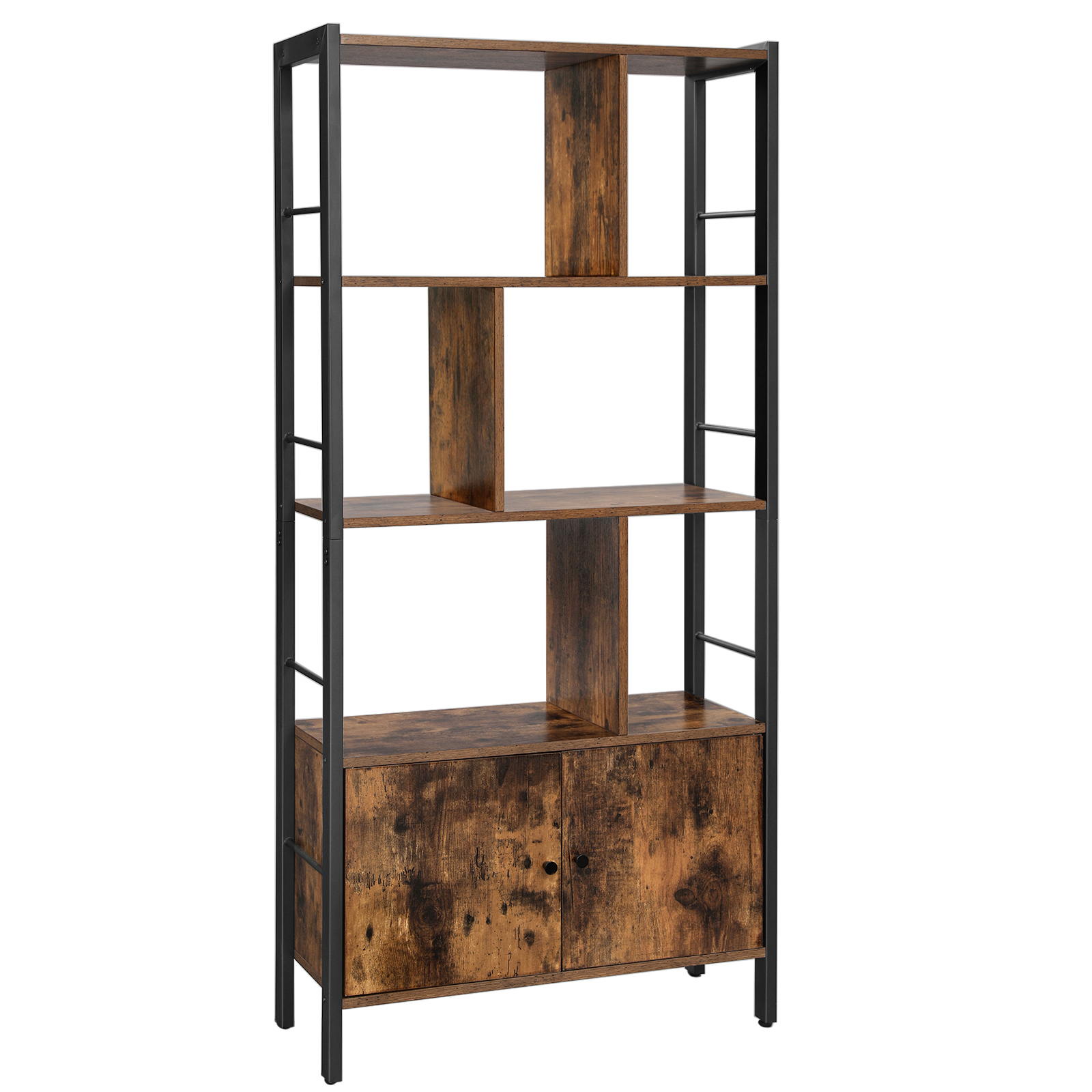 Étagère à 4 niveaux style industriel effet bois marron rustique