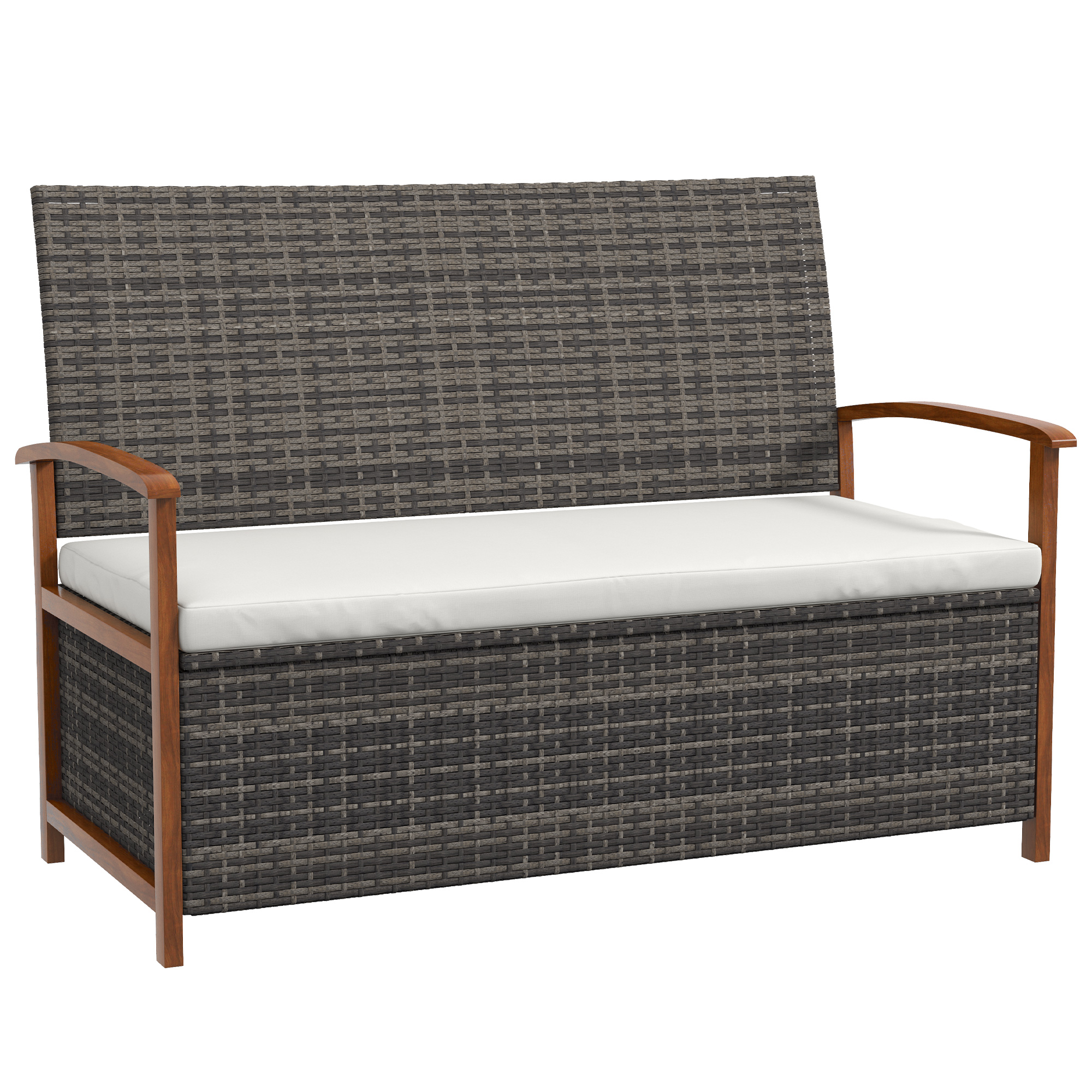 Banc coffre de jardin - 2 places - coussin inclus - résine bois acacia