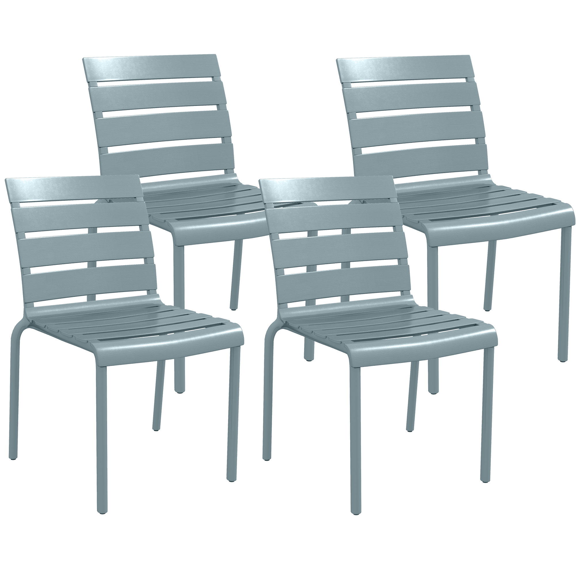 Lot de 4 chaises de jardin empilables assise dossier lattes gris