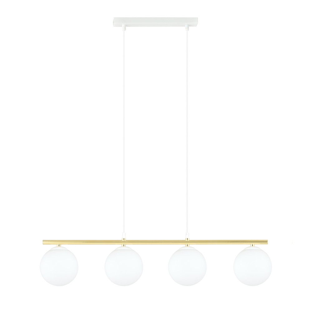 Suspension de style minimaliste avec structure dorée et 4 sphères