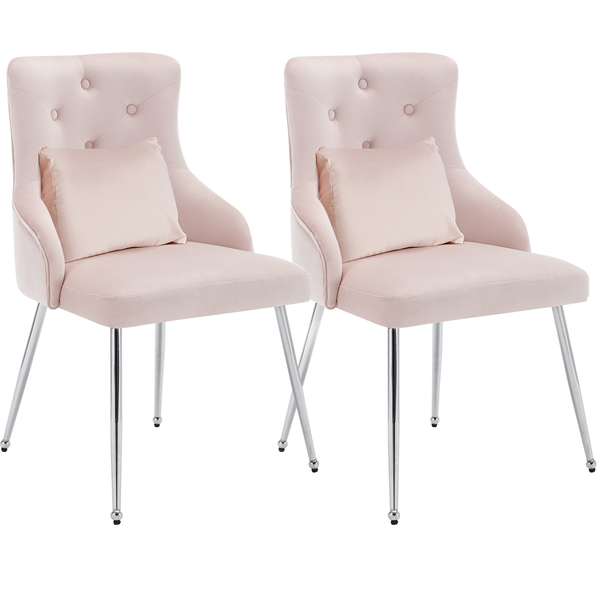 Lot de 2 chaises en velours rose rembourré avec coussin