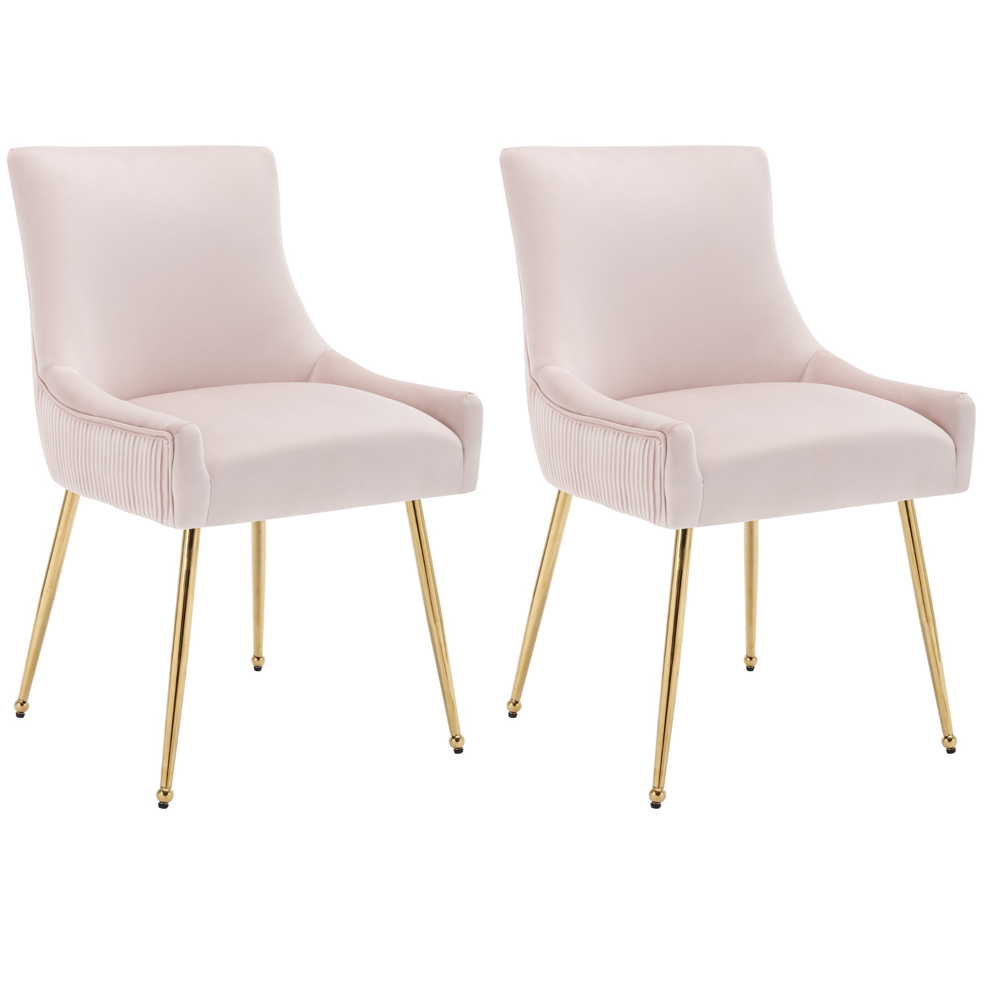 Lot de 2 chaises rembourrée velours rose, coté à rayures verticales