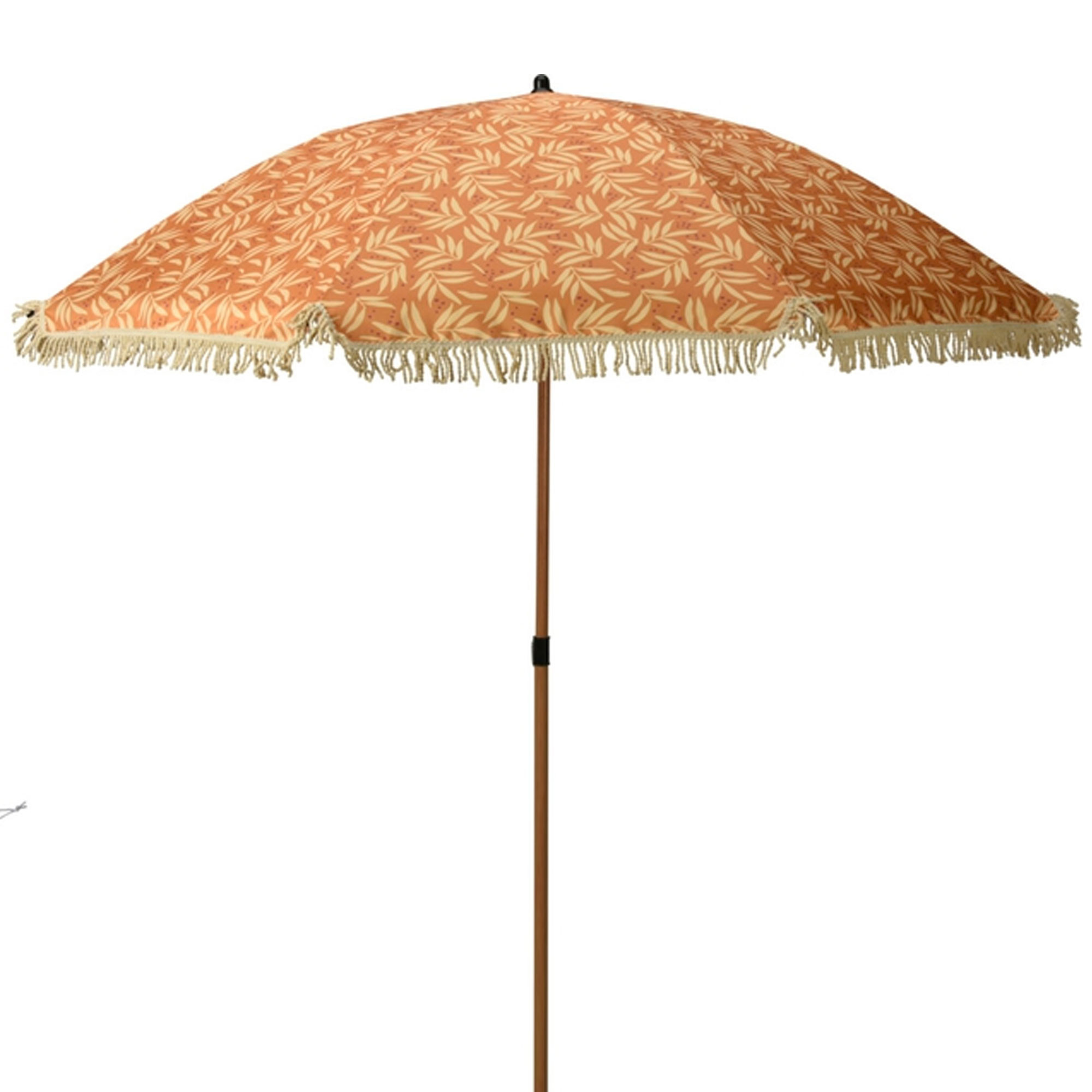 Parasol de plage ocre feuillage avec frange diamètre 200cm