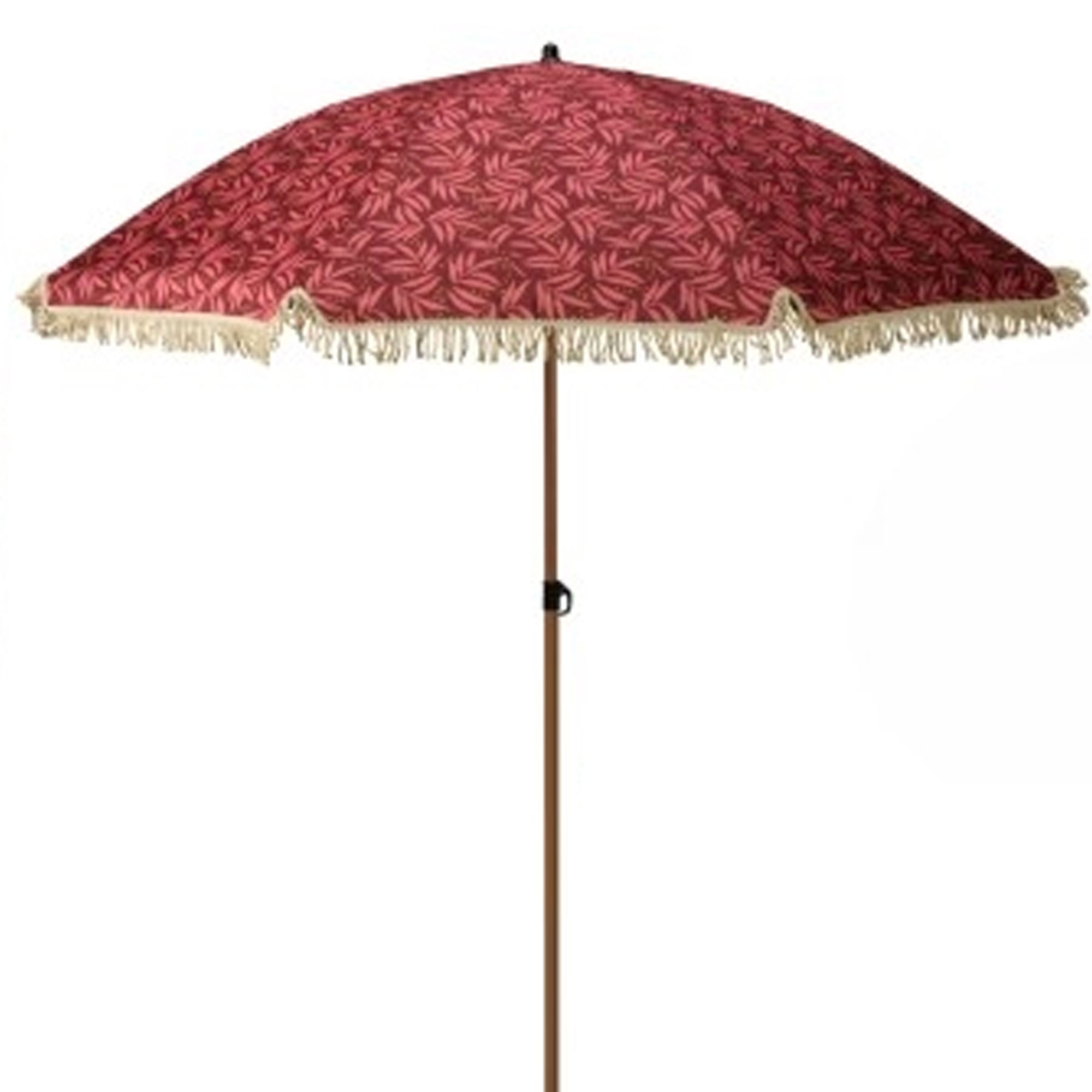 Parasol de plage rouge feuillage avec frange diamètre 200cm