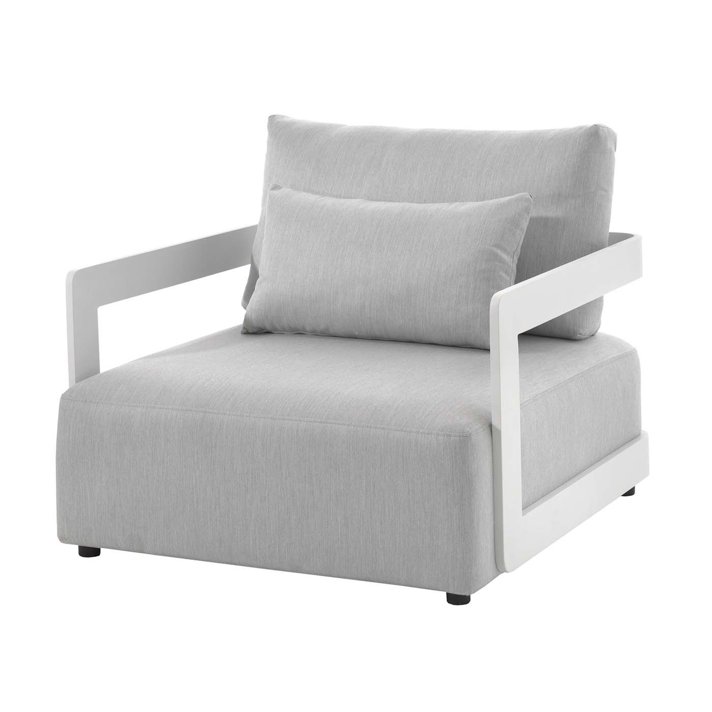 Fauteuil de jardin en tissu gris clair et aluminium blanc