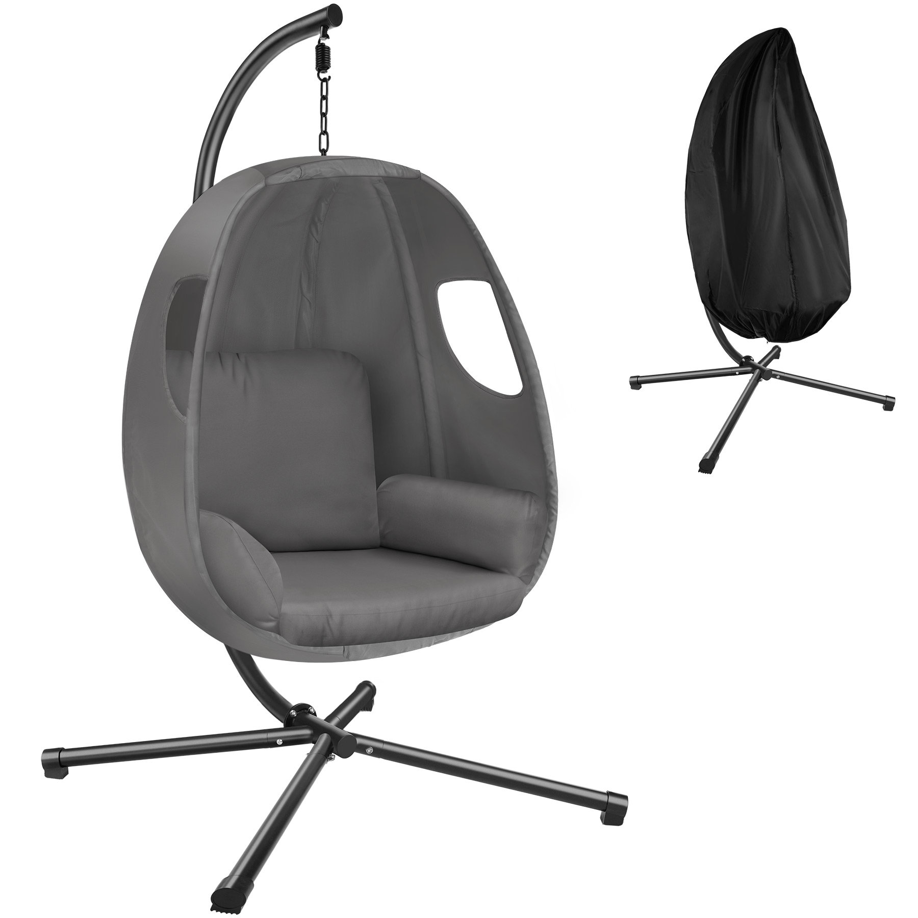 Fauteuil suspendu Anika avec Support et Coussin 160kg gris anthracite