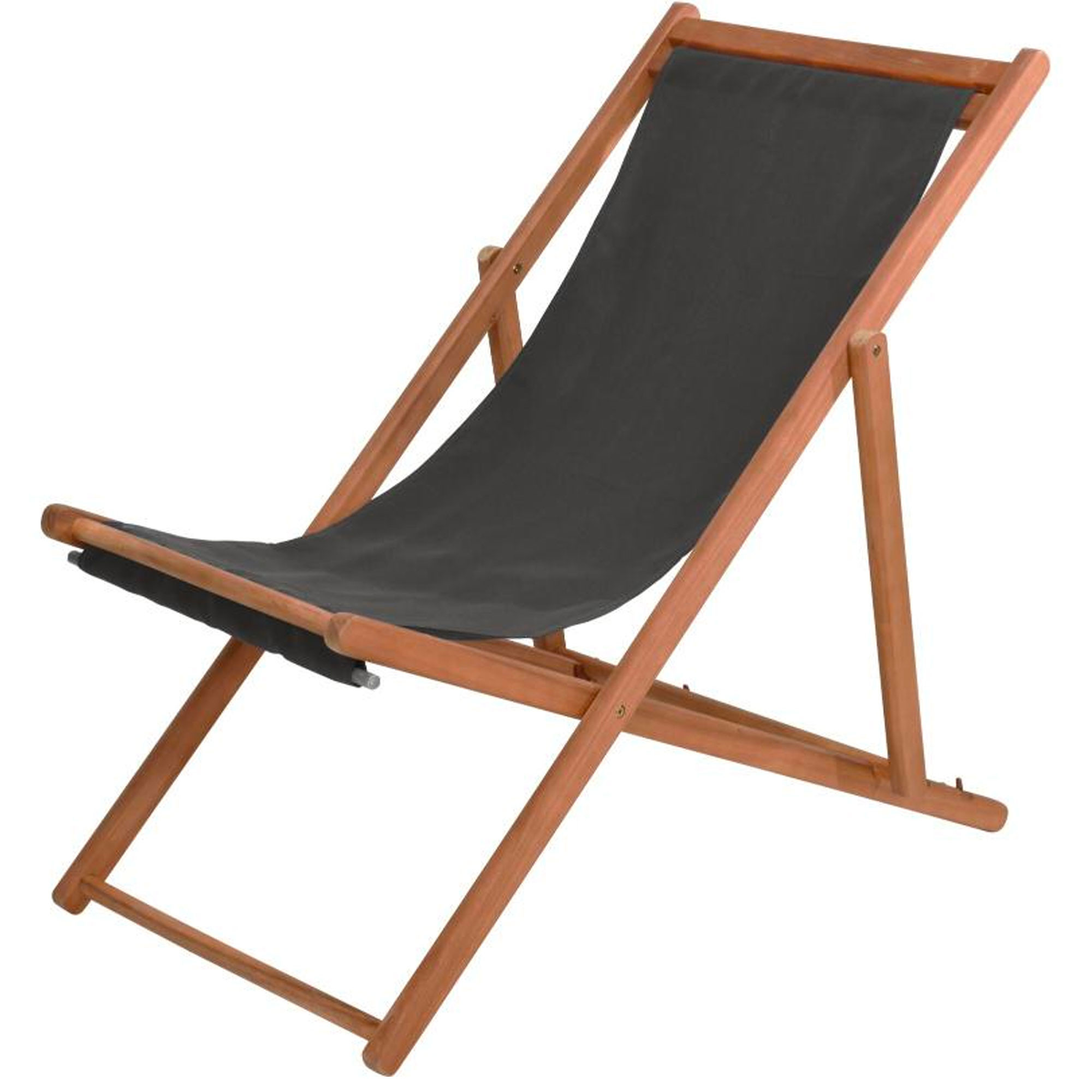 Chaise longue pliante chilienne acacia et tissu noir 97x56x85cm