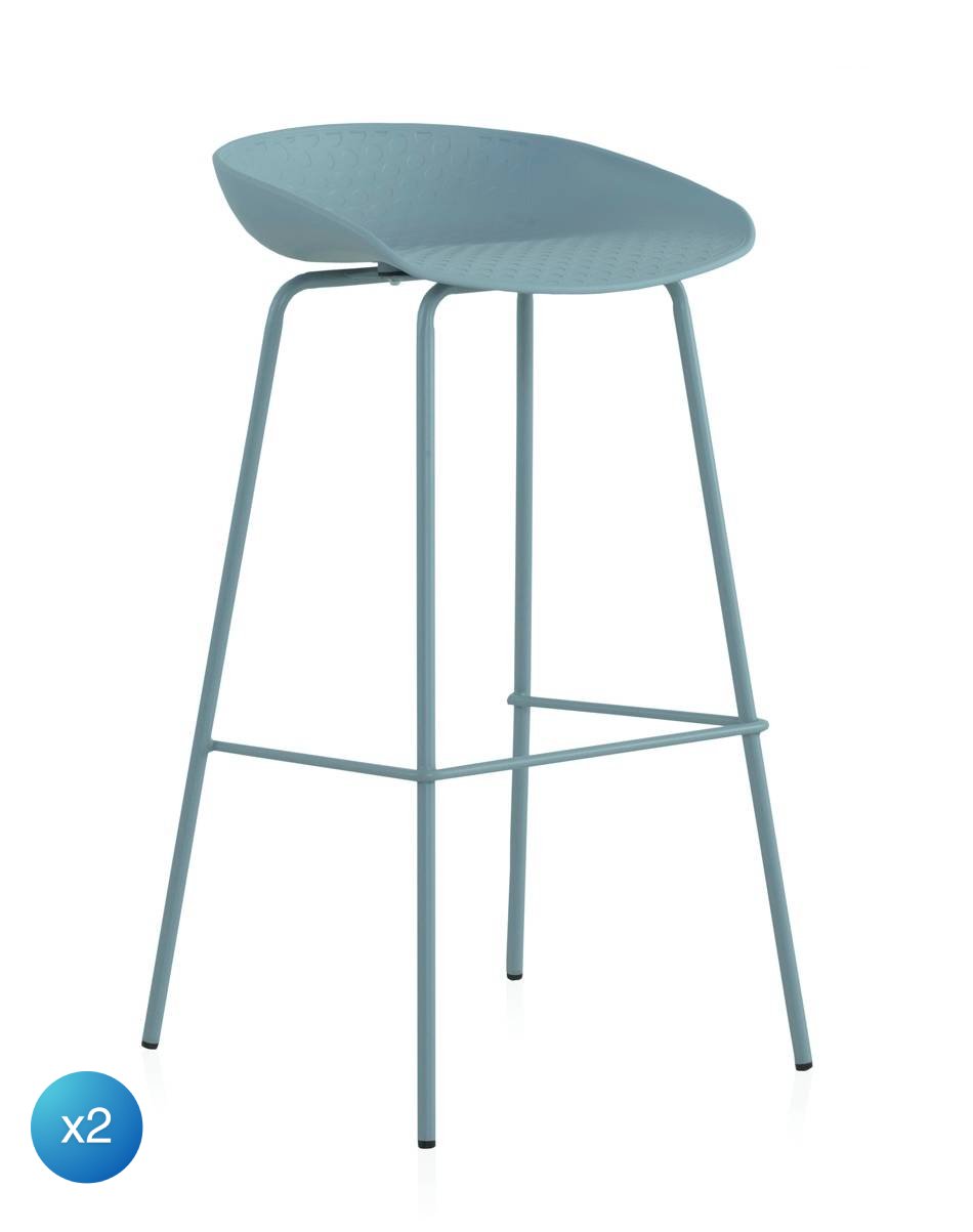 Lot de 2 tabourets en polypropylène bleu clair avec pieds en métal