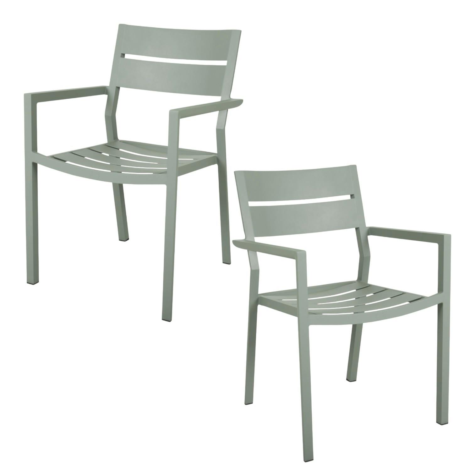 Lot de 2 fauteuils de jardin en aluminium vert argile