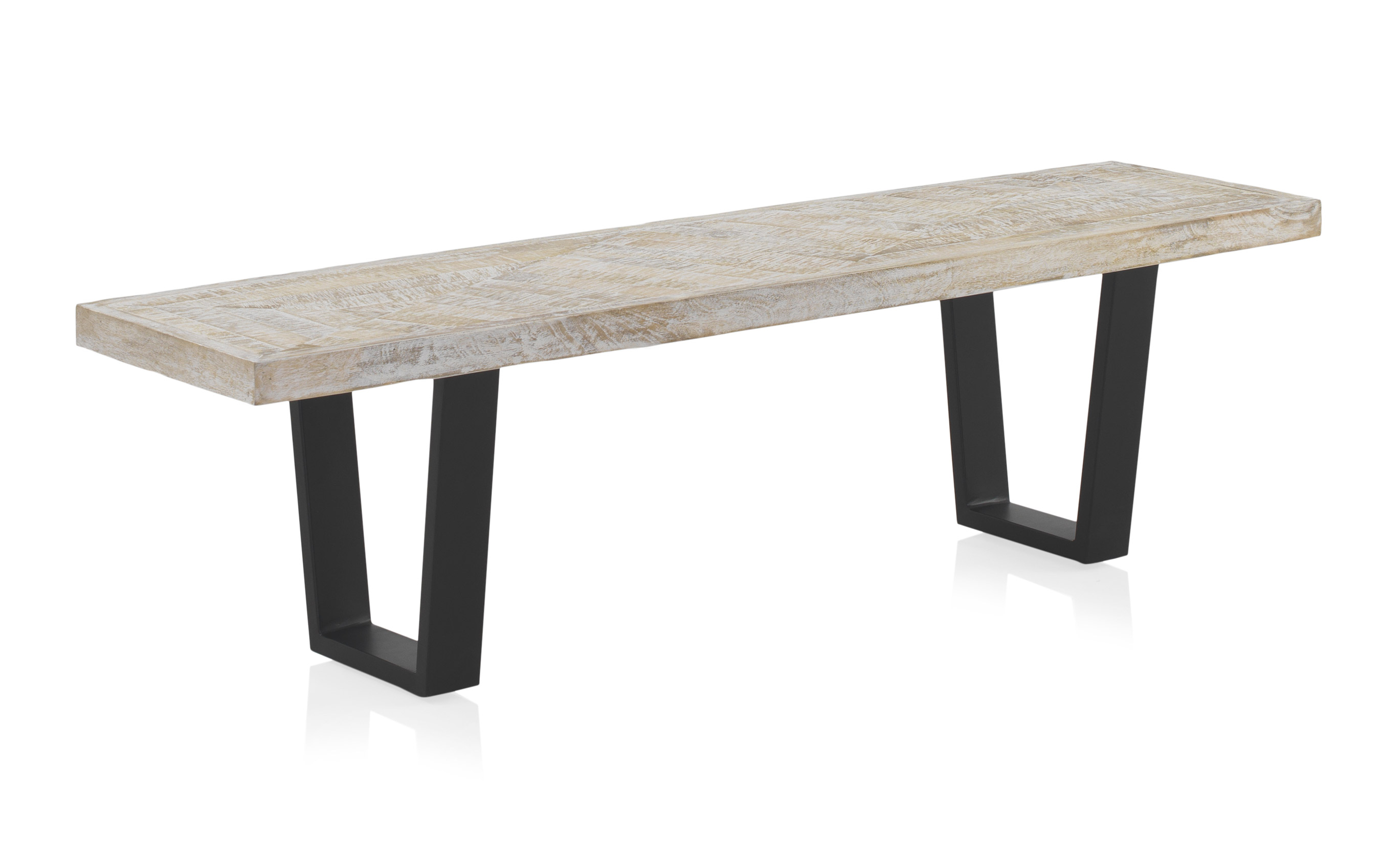 Banc en bois de manguier patiné blanc