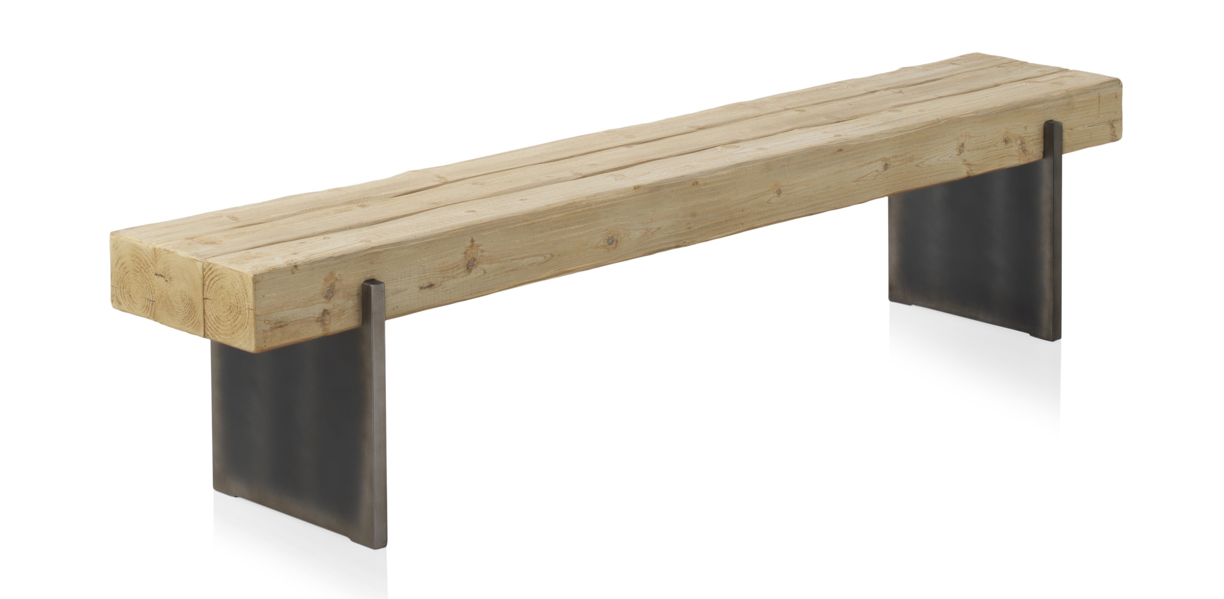 Banc effet bois d’épicéa avec pieds laqués couleur métal