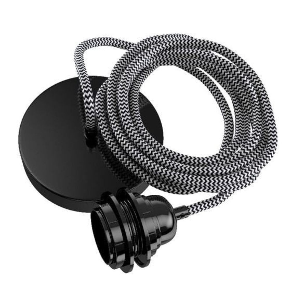 Suspension corde 1 cordon tissé coton zigzag noir et blanc 2.5m