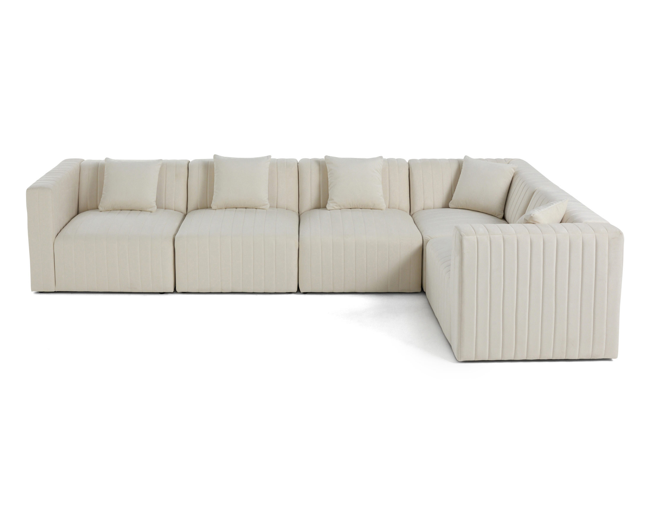 Canapé modulable 5 places angle réversible en velours beige