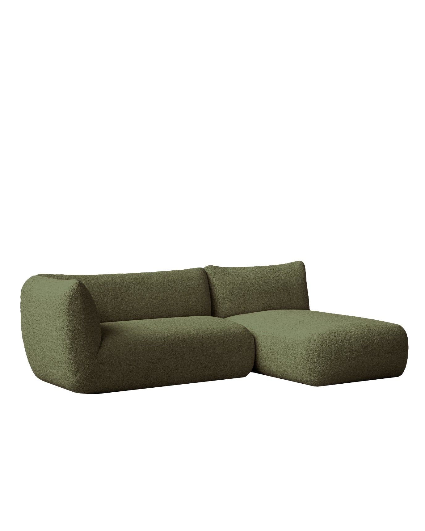 Canapé bouclé vert avec chaise longue à droite 250 x 148 cm