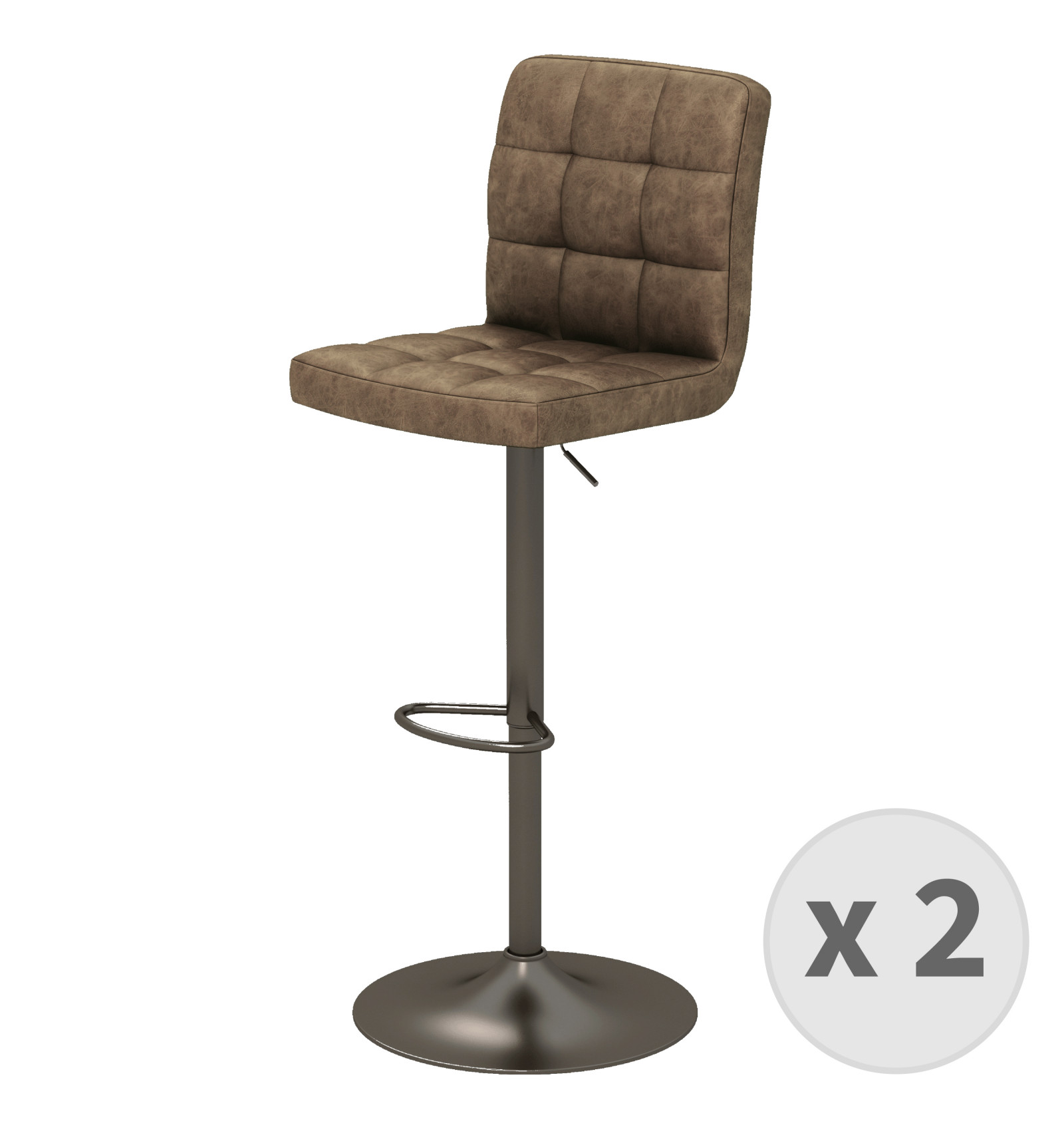 SQUAR-Tabouret de bar en cuir synthétique Marron-gris bronze (x2)