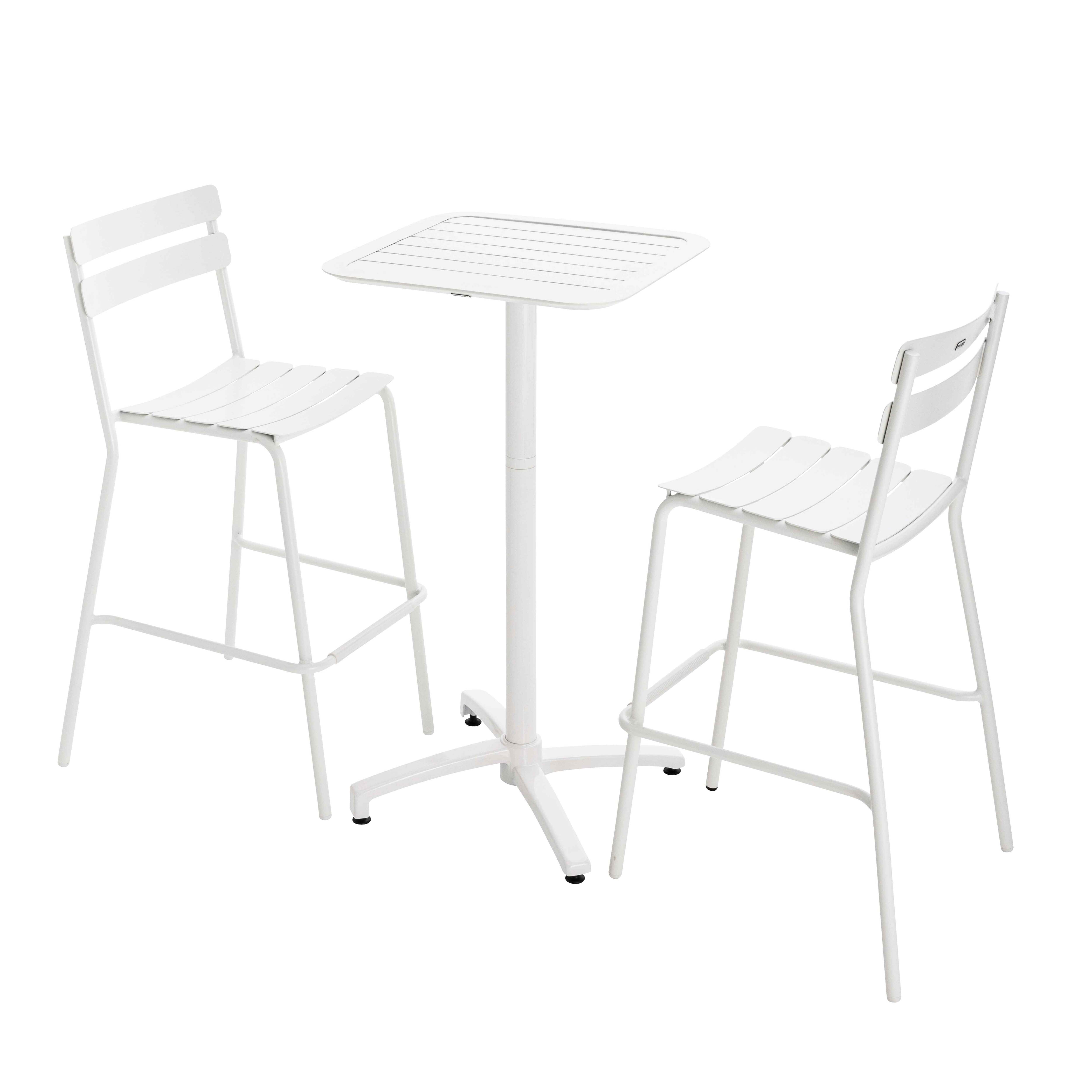 Ensemble table haute de terrasse et 2 chaises en aluminium blanc