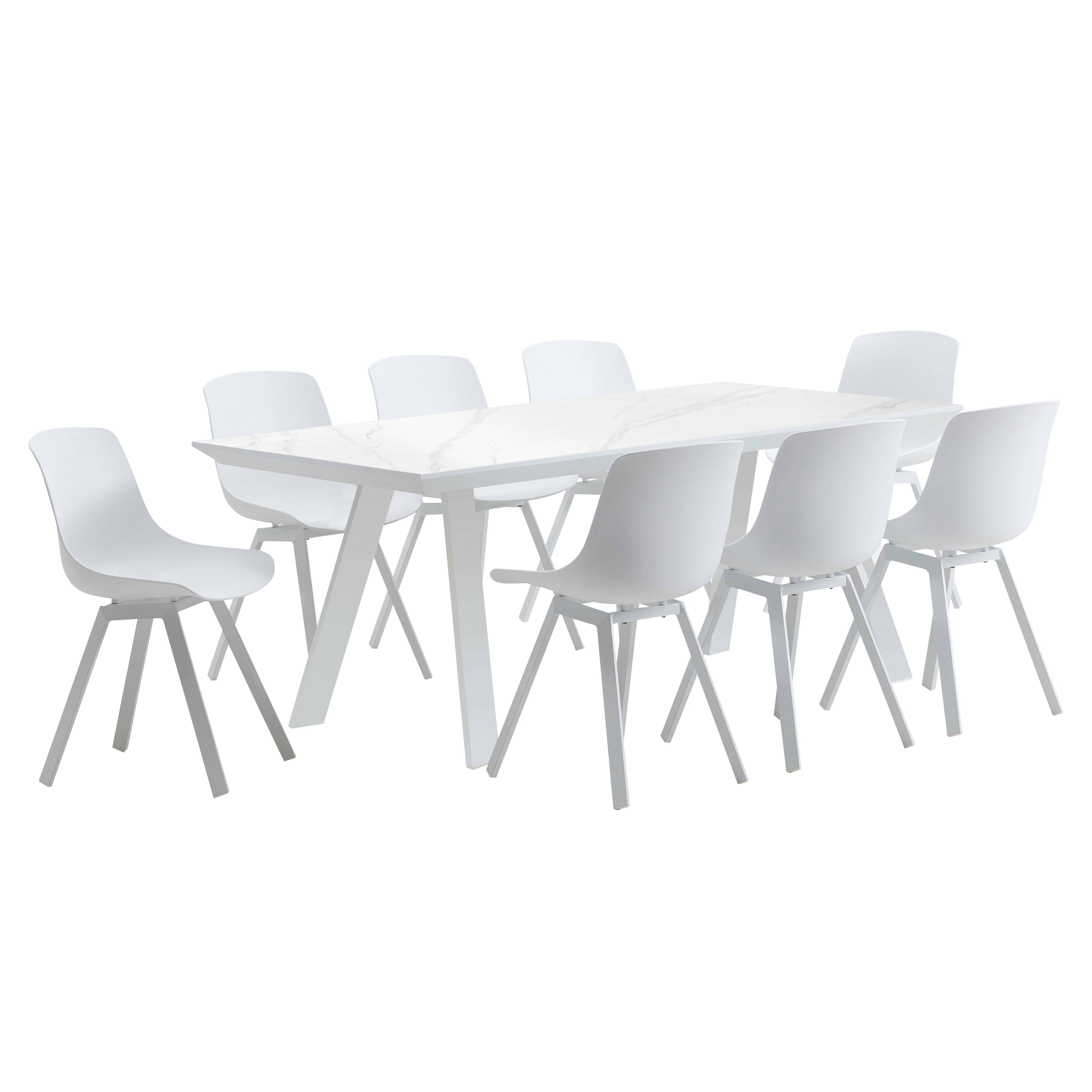 Ensemble table de jardin rectangulaire blanc et 8 chaises grises