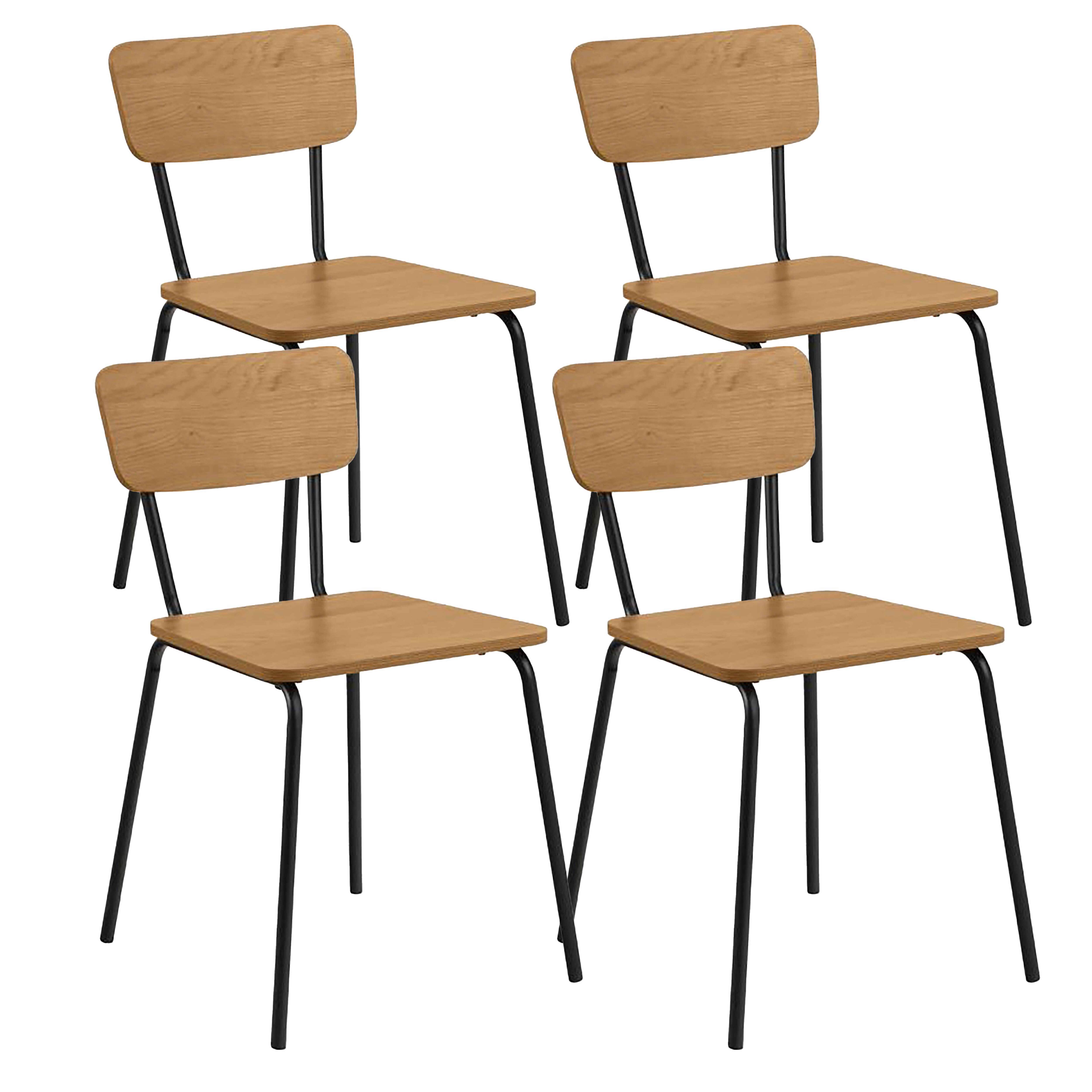 Lot de 4 chaises en acier effet chêne