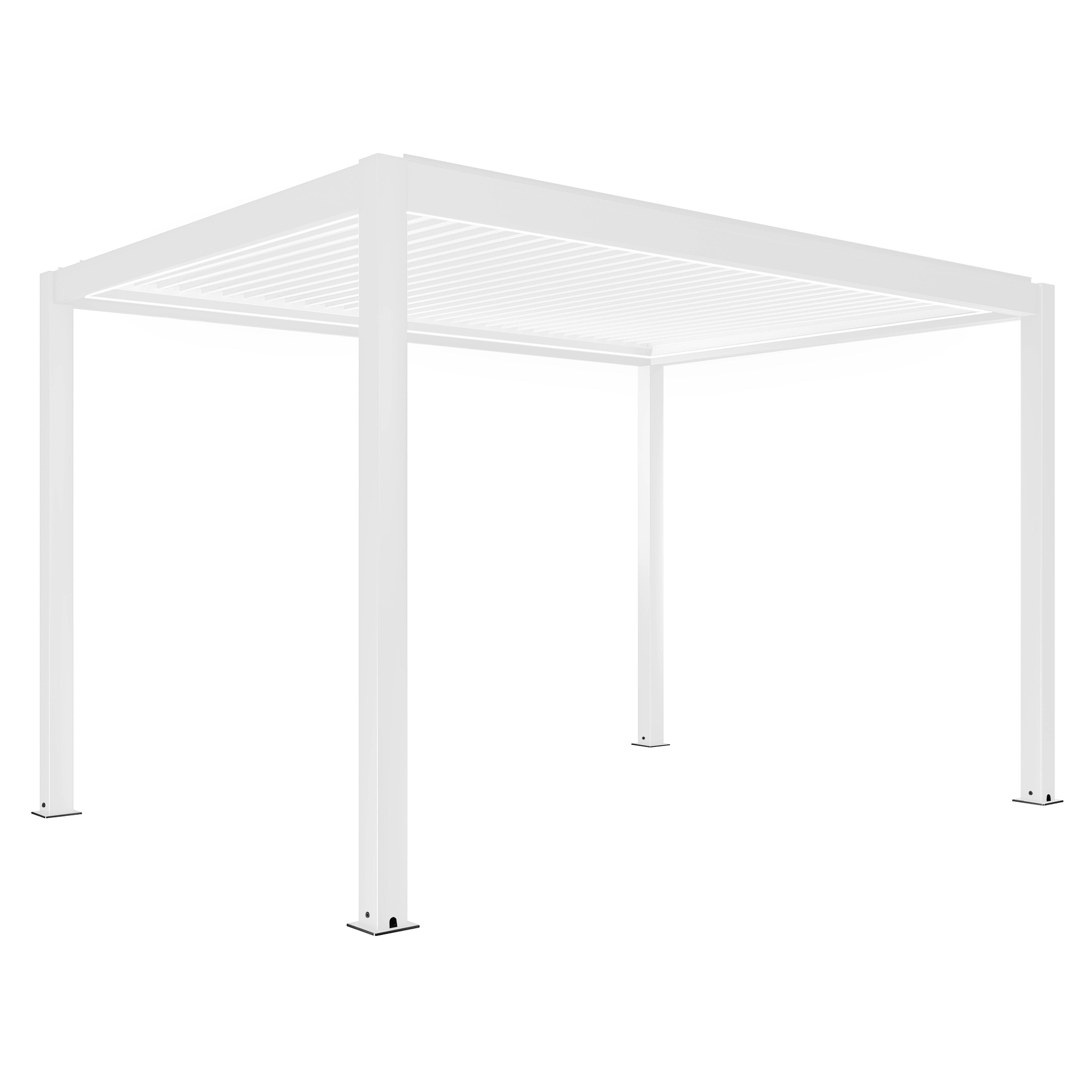 Pergola bioclimatique autoportée motorisée en aluminium 3x4 m blanc