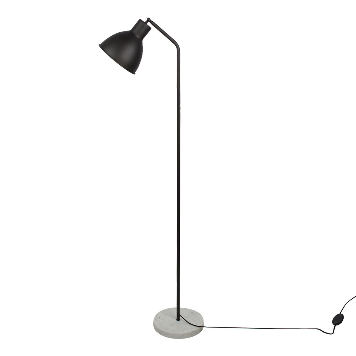 Lampadaire en métal finition noir mat et socle en marbre blanc H146