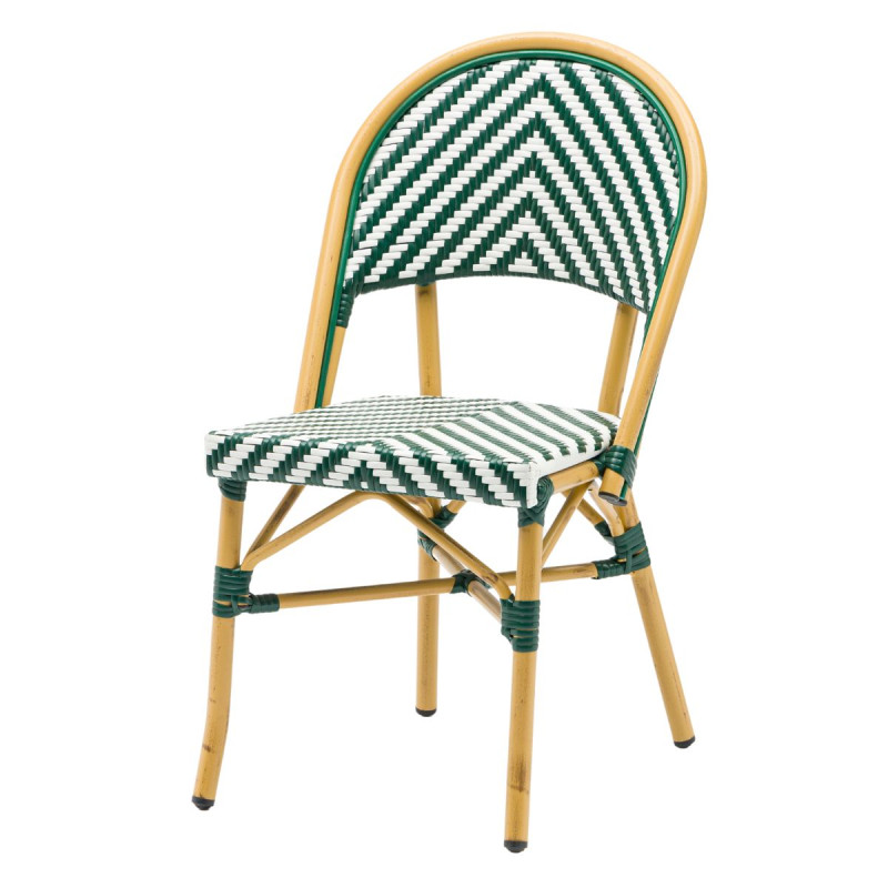 Chaise en résine tressée blanche et vert foncé