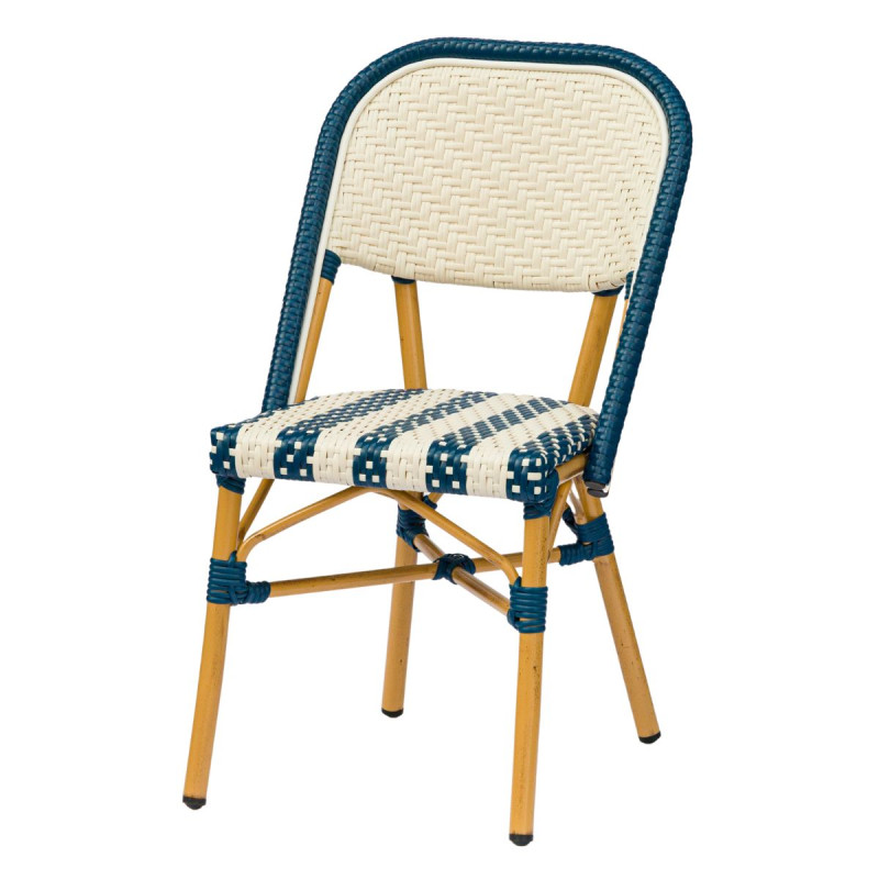 Chaise bistrot rayée bleu et beige