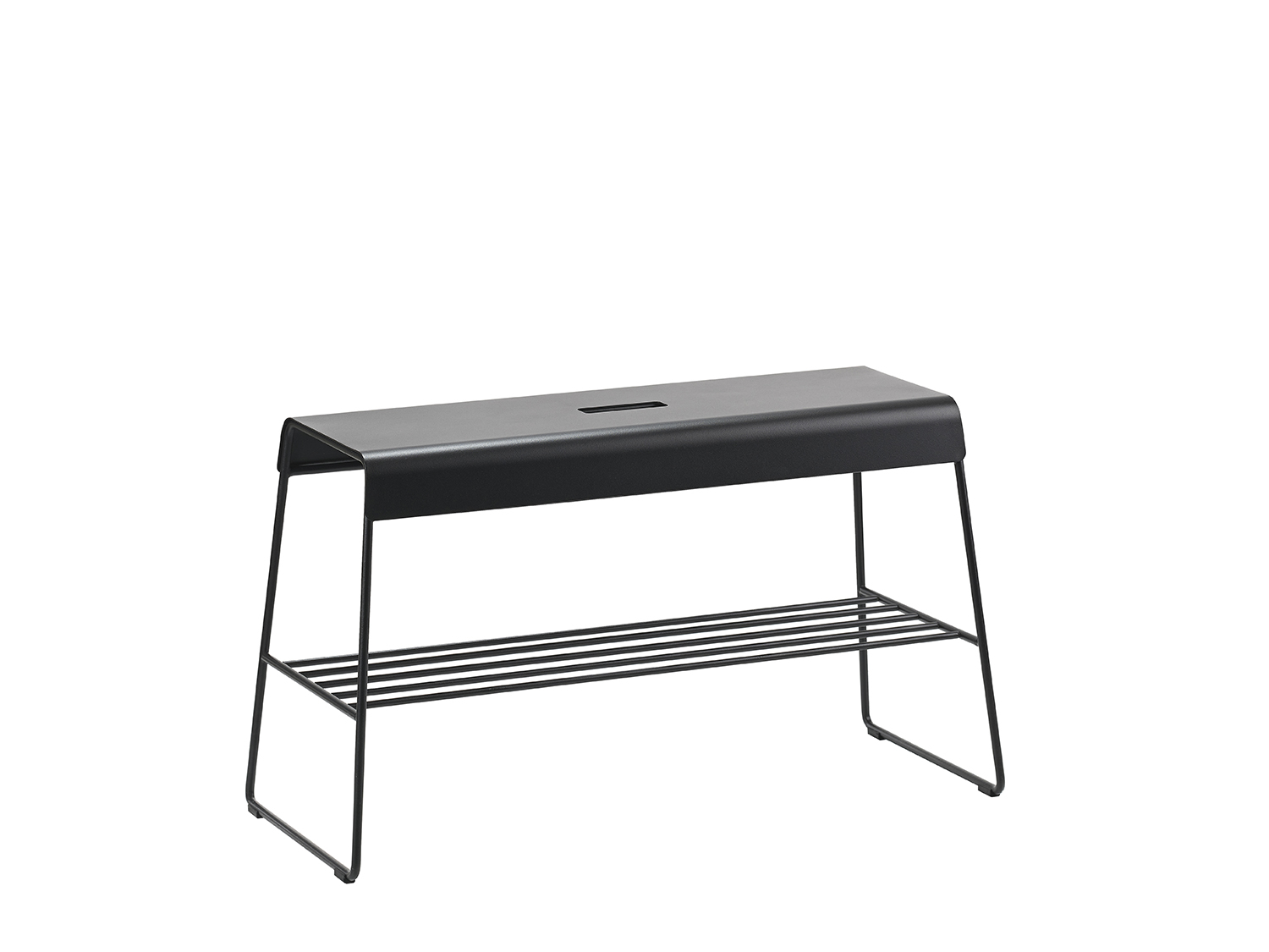 Banc avec étagère en acier laqué noir