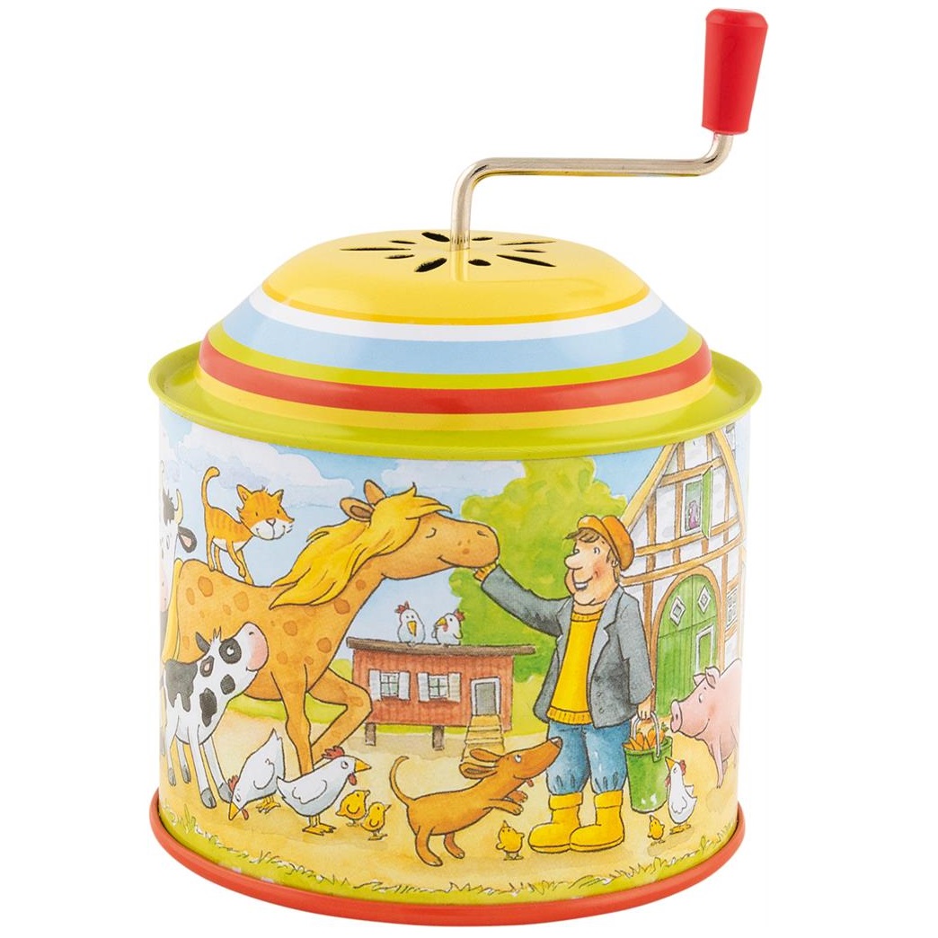 Goki - Moulin musical Ferme en métal jaune 7,8x7,8x10,5 cm