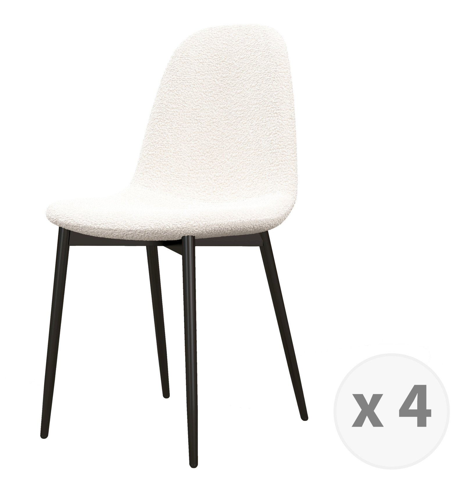Chaise en tissu bouclette Ecru et métal noir (x4)