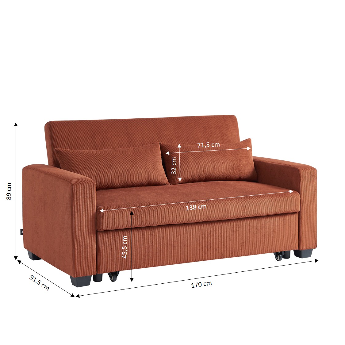 eva - Canapé convertible velours côtelé Marron - Vue supplémentaire 2