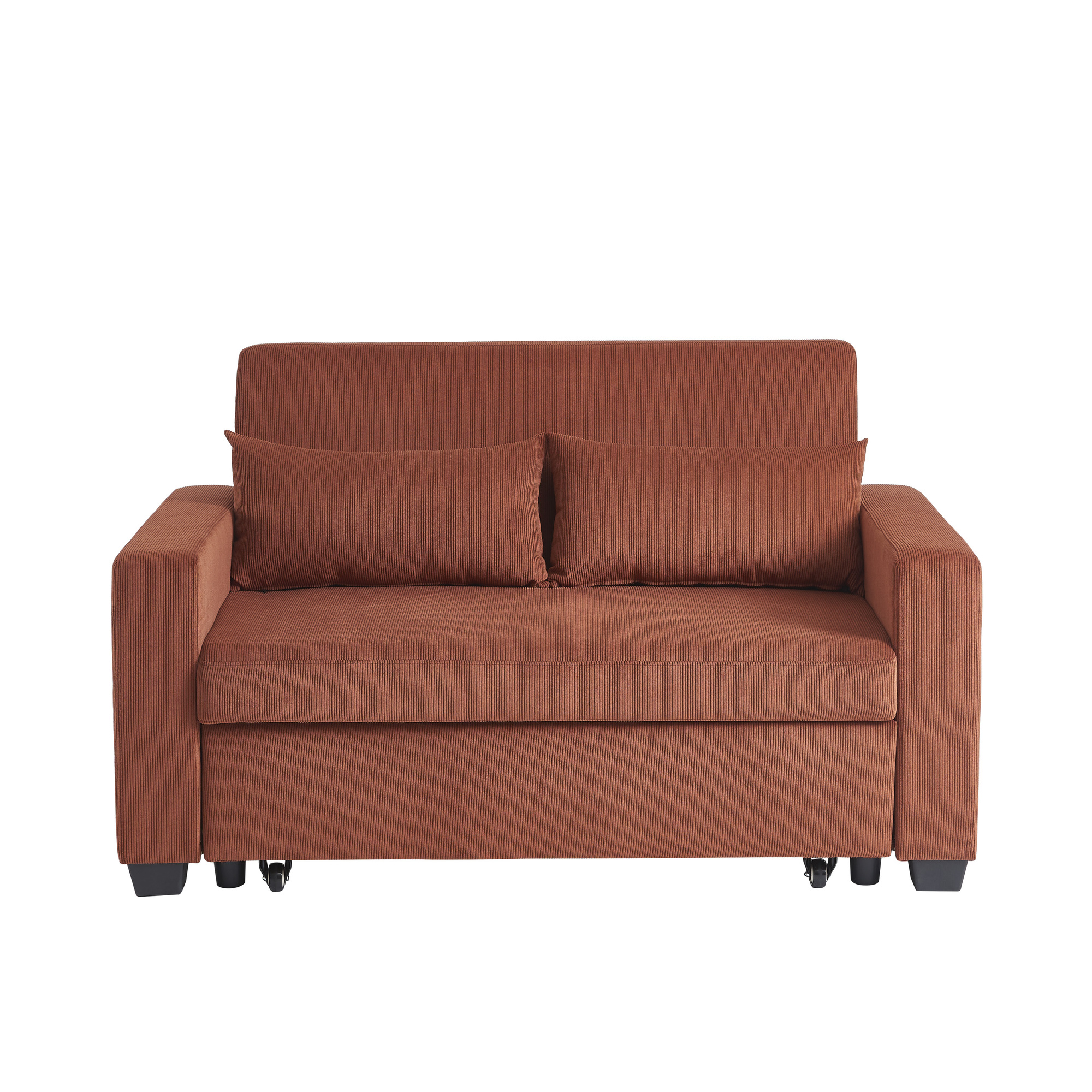 Canapé droit convertible en velours côtelé 2 places terracotta