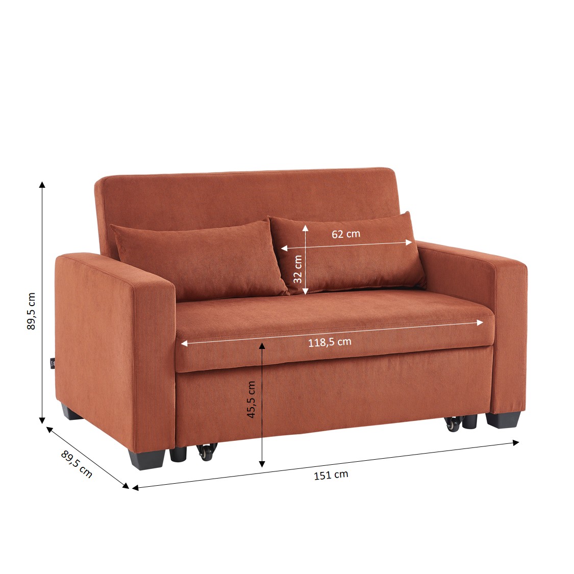 eva - Canapé convertible velours côtelé Marron - Vue supplémentaire 2