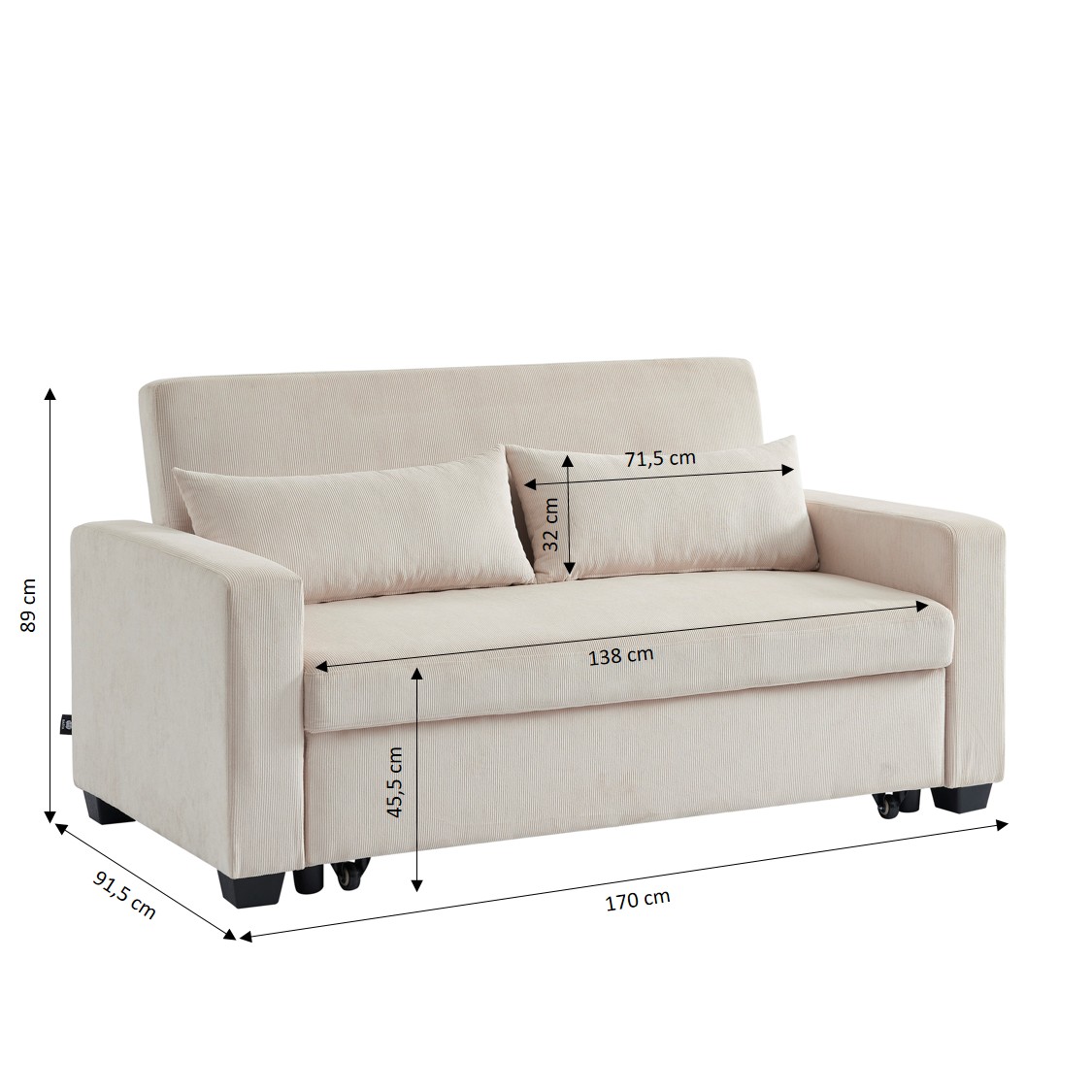eva - Canapé convertible velours côtelé Beige - Vue supplémentaire 2