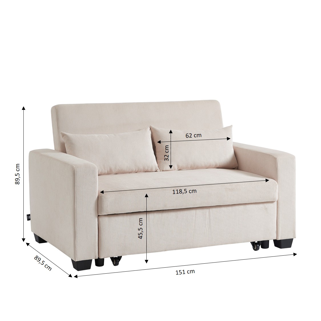 eva - Canapé convertible velours côtelé Beige - Vue supplémentaire 2